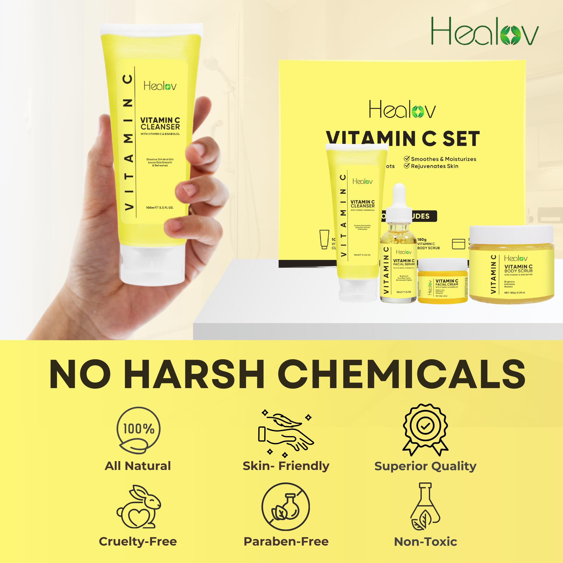 Vitamin C Skincare Set - Hydrating Facial Cleanser, Exfoliating Body Scrub, Anti-Aging Face Cream & Serum - Brightens Skin, Reduces Wrinkles & Dark Circles - Travel-Friendly Skincare Kit for Glowing Skin - Perfect for Daily Routine, Travel & Gifts