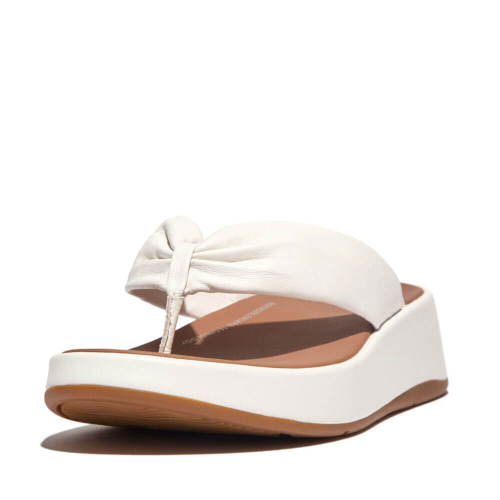 FitFlop F Mode Leather Twist Flatform Toe Post Sandals for Women - Comfortable Summer Beach Walking Shoes in Urban White | Perfect for Vacation, Poolside & Casual Outings