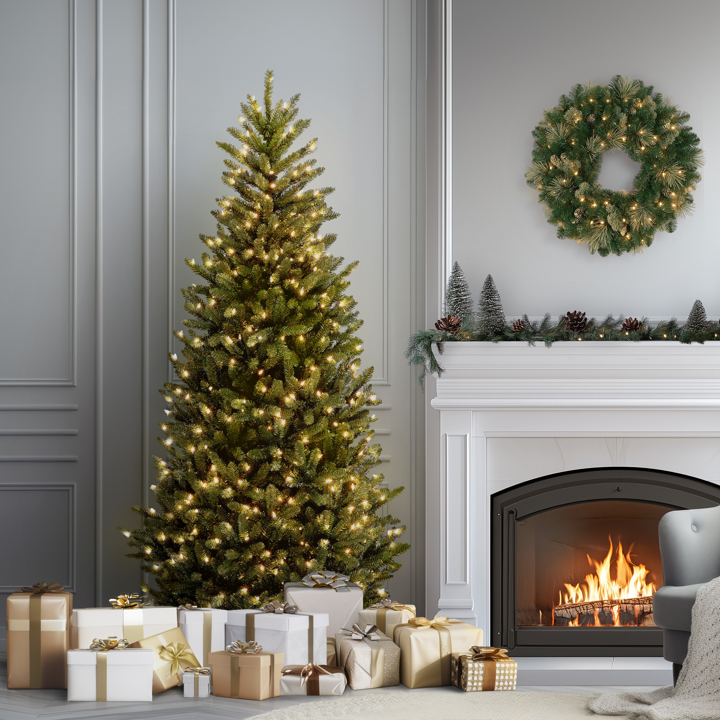 6.5 ft Pre-Lit Slim Fraser Fir Christmas Tree with Clear Lights - Perfect for Small Spaces & Cozy Holiday Decor