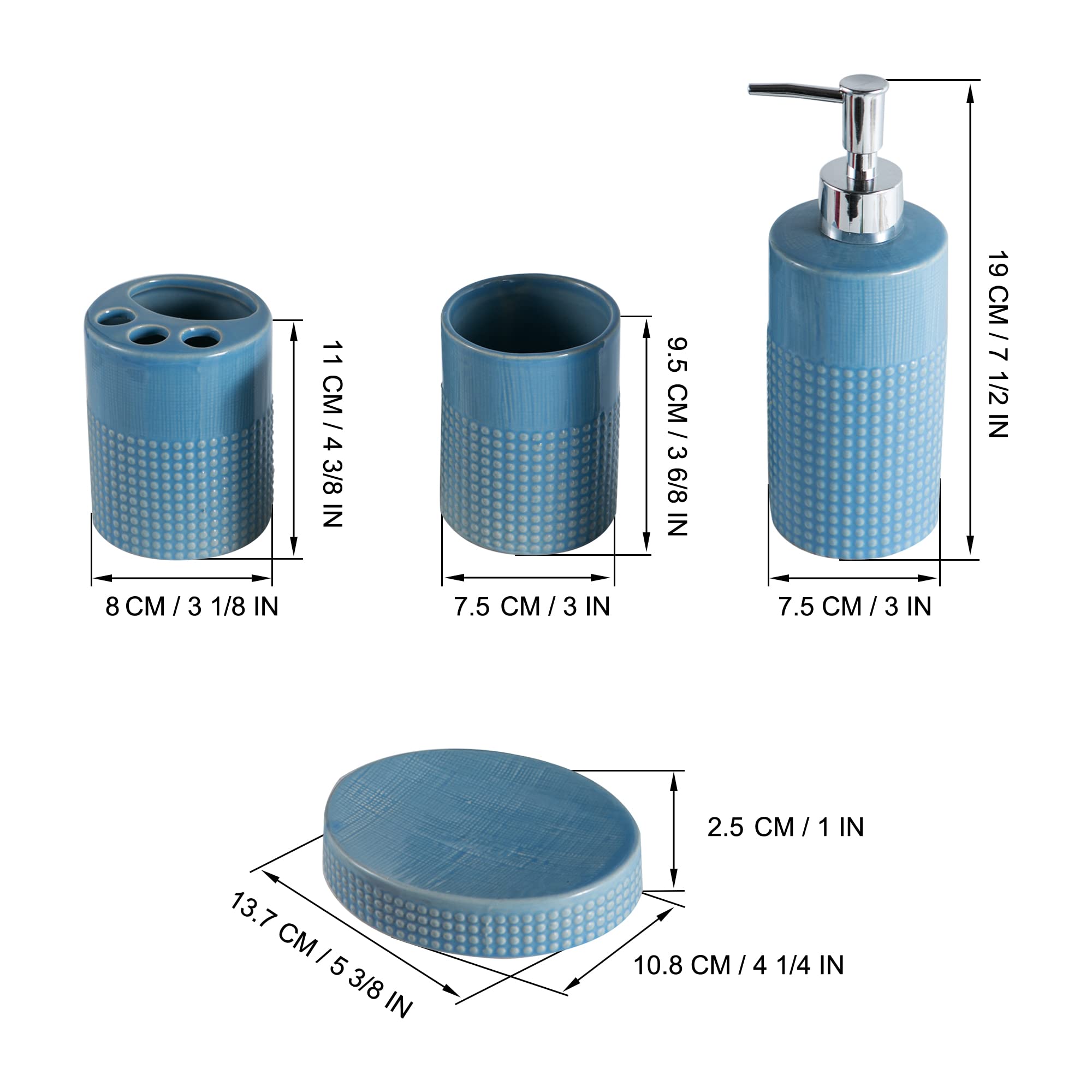 4-Piece Ceramic Bathroom Accessories Set - Soap Dispenser, Toothbrush Holder, Tumbler & Soap Dish | Modern Home Decor for Bathroom, Housewarming Gift (Blue) | Perfect for Guest Bathrooms, Master Suites & Spa-Inspired Spaces