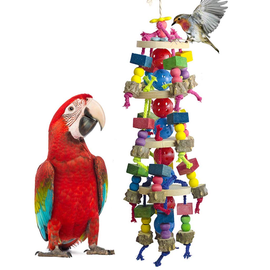 Deloky Large Parrot Chew Toys - Natural Wood Bird Toys for Macaws, Cockatoos, African Grey & Amazon Parrots | Durable Chewing Enrichment for Cage & Playtime