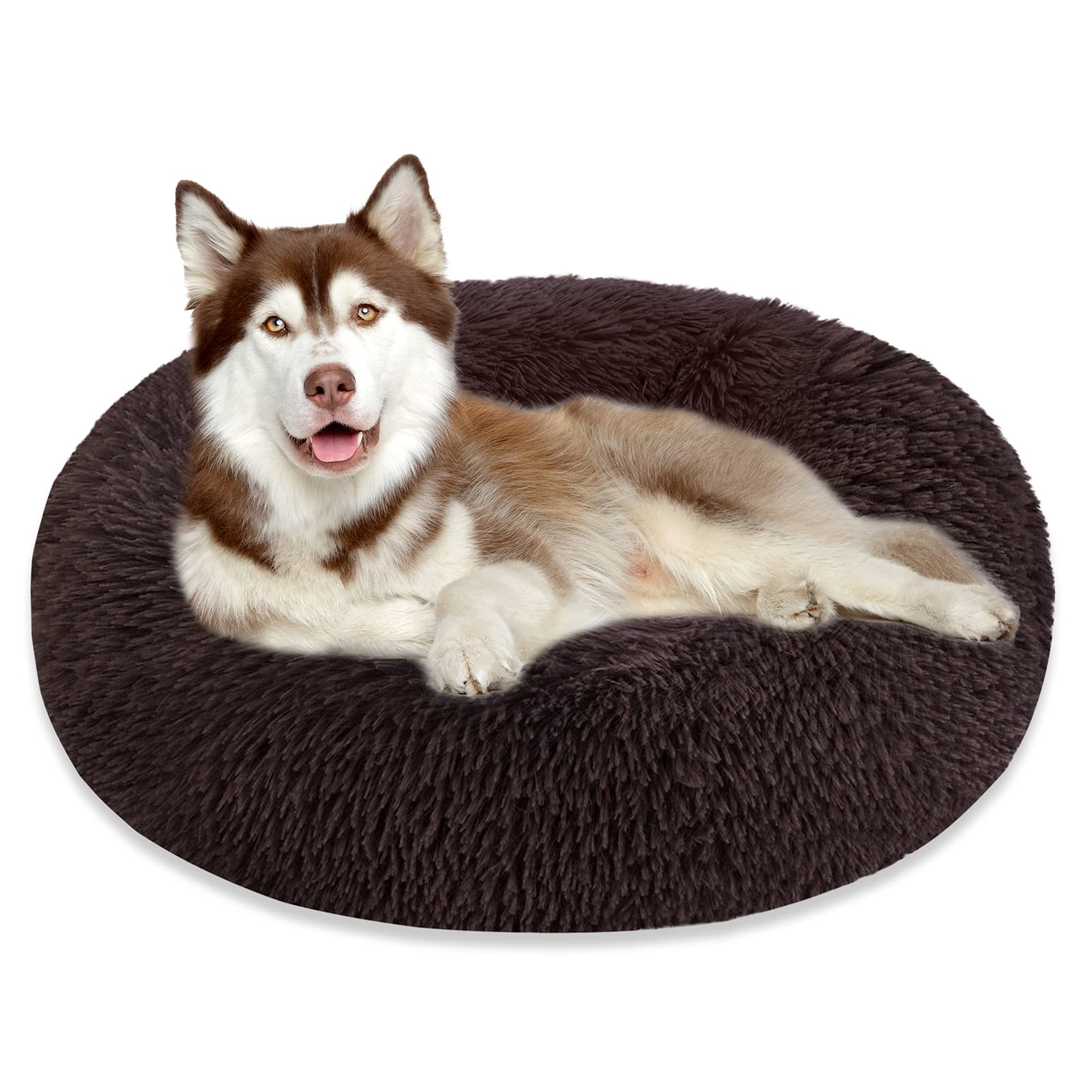 Calming Donut Dog Bed & Cat Bed - Anti-Anxiety Pet Bed for Small, Medium, Large Dogs & Cats | Machine Washable Round Cuddler with Faux Fur & Waterproof Non-Slip Bottom (23