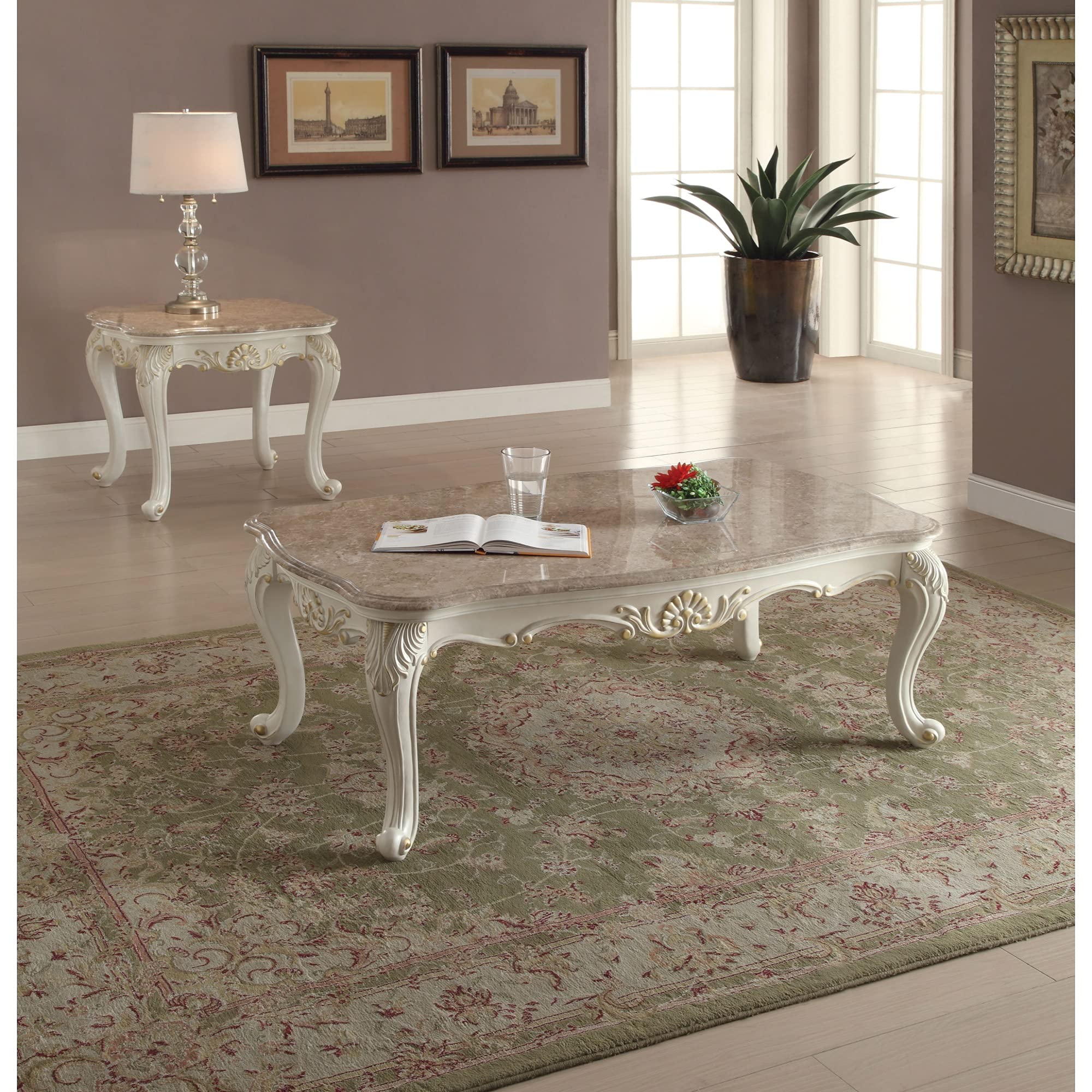 Modern Marble Coffee Table with Pearl White Base - Elegant Living Room Centerpiece for Home Decor & Entertaining