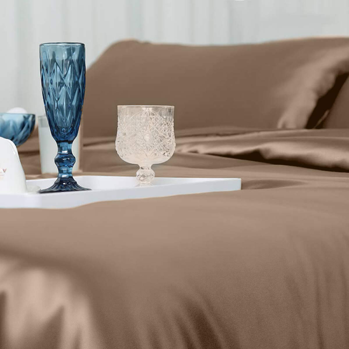 Orose 25 Momme 100% Pure Mulberry Silk Duvet Cover - King Size Luxury Bedding Set, Light Coffee | Hypoallergenic & Temperature Regulating for All-Season Comfort