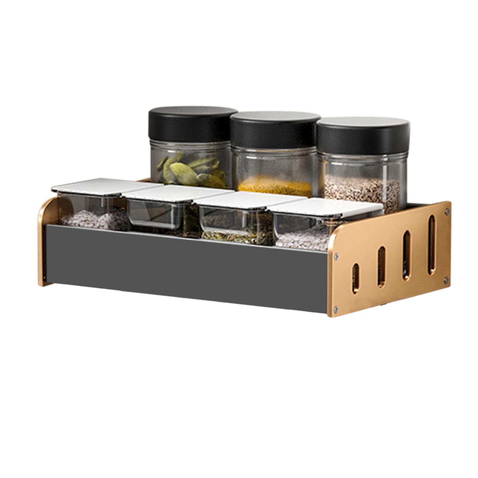 No Drill Spice Rack Wall Mount - Rustproof Aluminum Kitchen Utensil Organizer with Strong Adhesive (30cm) - Perfect for Cabinet Door, Bathroom & Small Space Organization