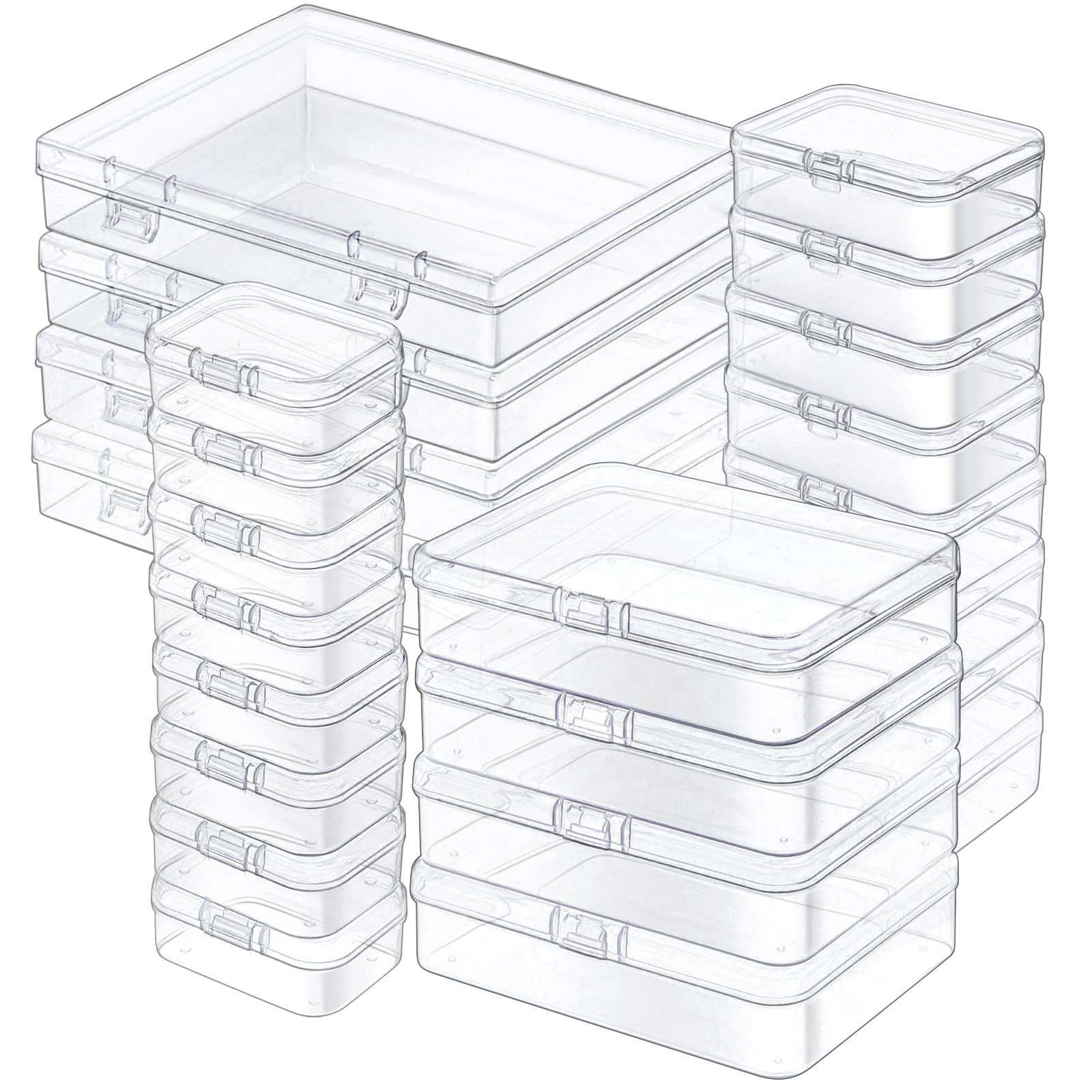 24 Pack Clear Plastic Storage Boxes with Hinged Lids - Small Rectangular Containers for Beads, Jewelry & Craft Organizers - Perfect for DIY Projects, Art Supplies & Small Item Storage