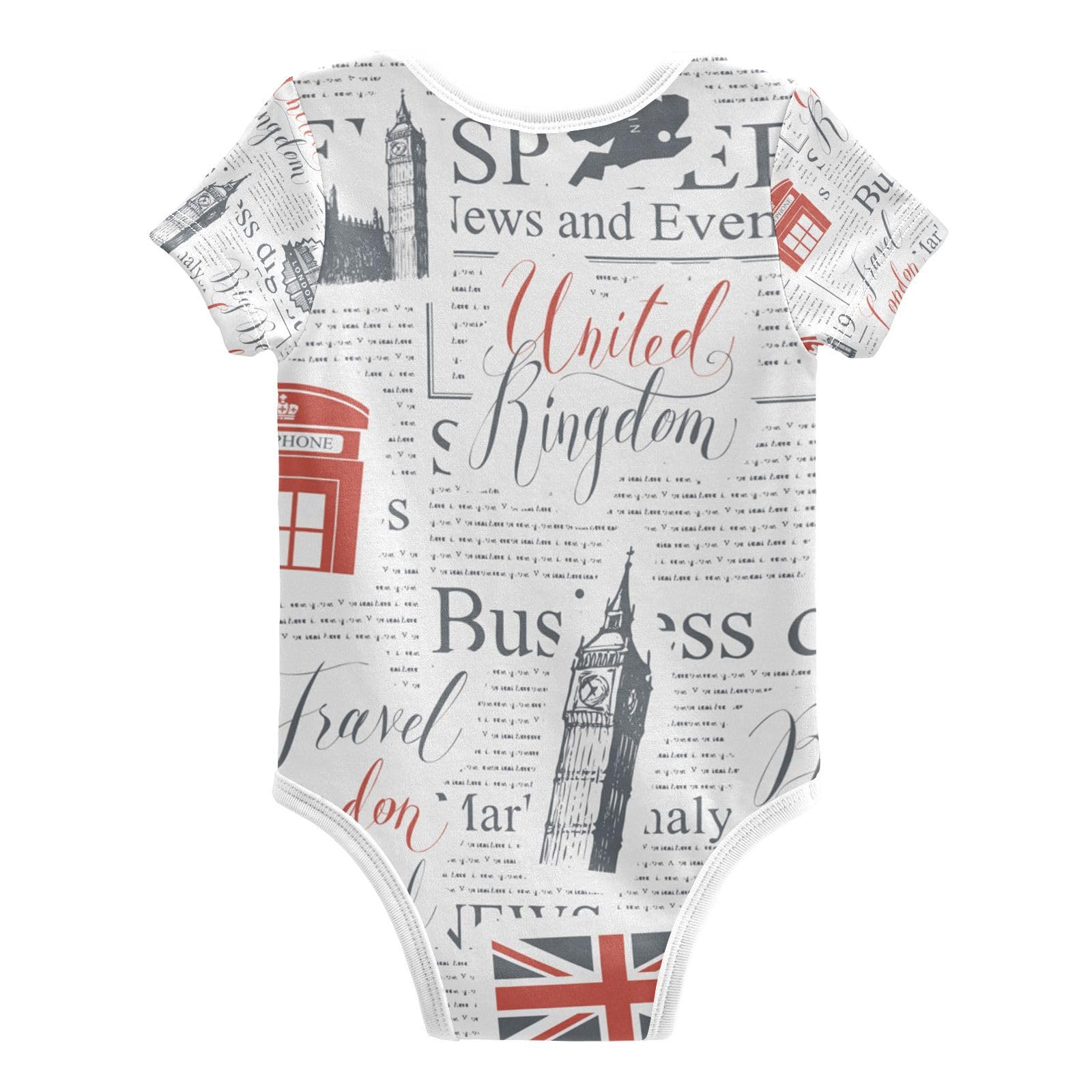 Stylish MCHIVER UK London Flag Baby Bodysuit - Soft Cotton Short Sleeve Onesie for Newborn Boys & Girls (0-24 Months) - Perfect for Travel, Photo Shoots & National Pride Outfits