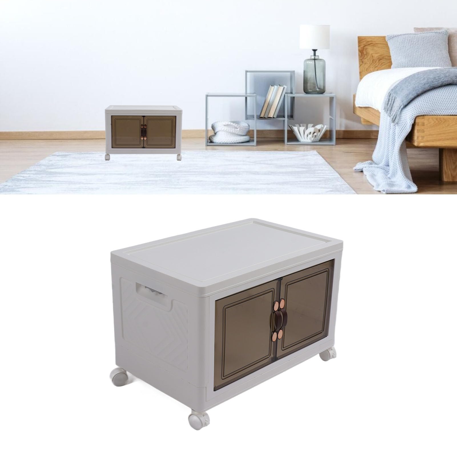 Stackable Storage Container with Wheels & Magnetic Double Doors - Space-Saving Bedroom & Closet Organizer (1 Layer) - Perfect for Small Spaces, Kids' Rooms & Dorm Organization