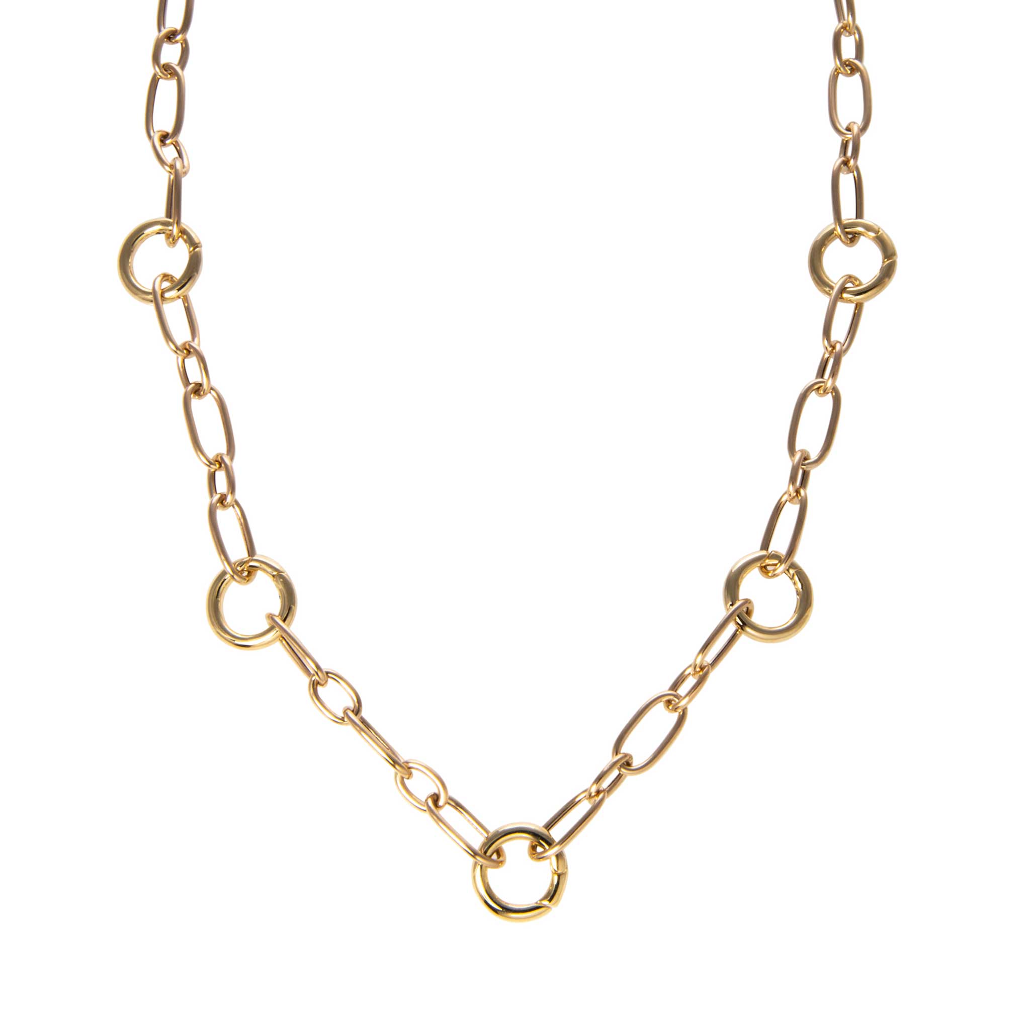 Five Station Charm Holder Mixed Oval Link Necklace - Elegant Layering Jewelry for Women, Perfect for Everyday Wear & Special Occasions