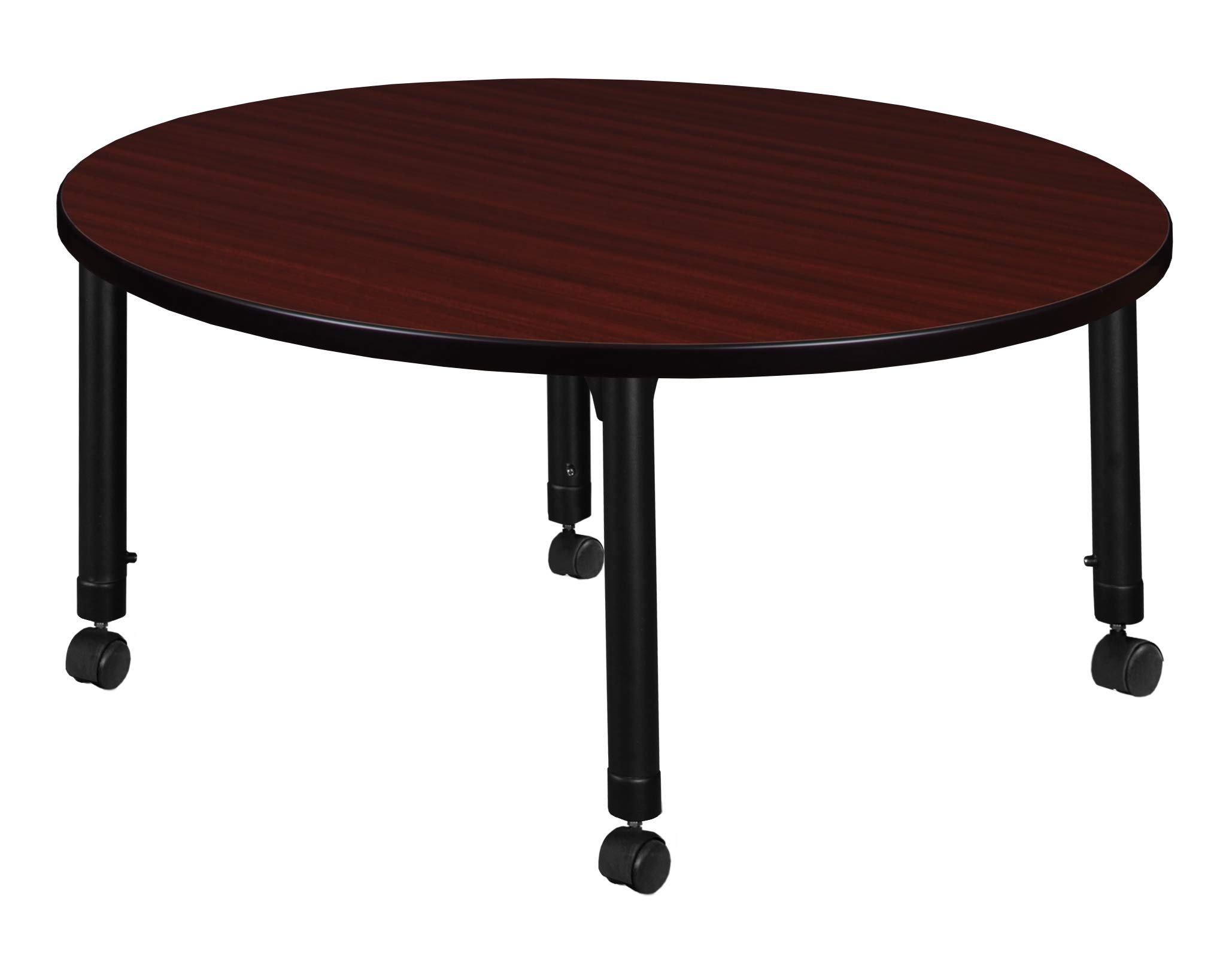Regency Kee Height Adjustable Round Classroom Table - 30 Inch Mobile School Desk with Wheels, Mahogany Finish - Perfect for Flexible Learning Spaces, Preschools & Home Classrooms