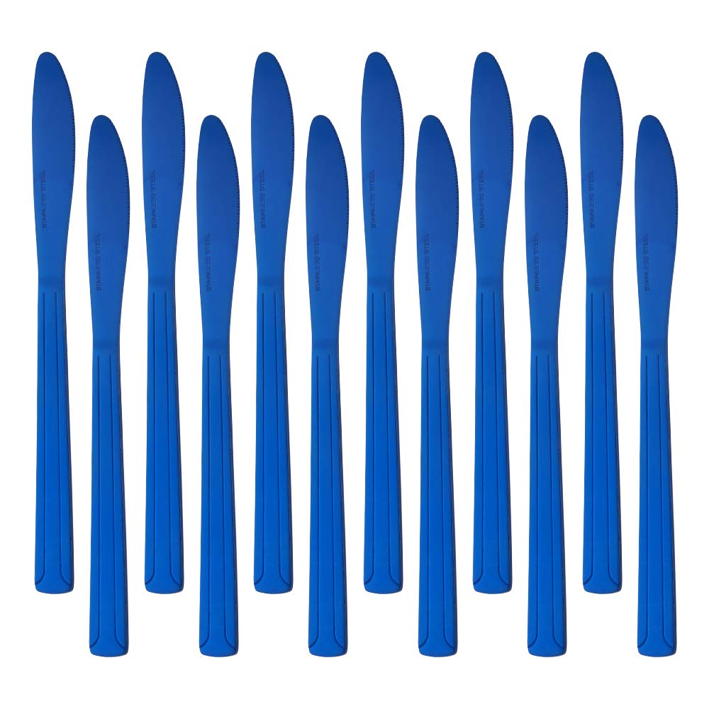 Premium QIBOMOON 12-Piece Stainless Steel Dinner Knife Set - 8 Inch Commercial Grade Flatware for Restaurants, Catering & Home Use - Durable Silverware Cutlery with Elegant Blue Handle - Perfect for Fine Dining, Weddings & Buffet Service