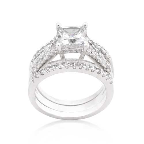 Princess Cut Cubic Zirconia Engagement Ring & Wedding Band Set - Sparkling Bridal Jewelry for Proposals, Anniversaries & Special Occasions