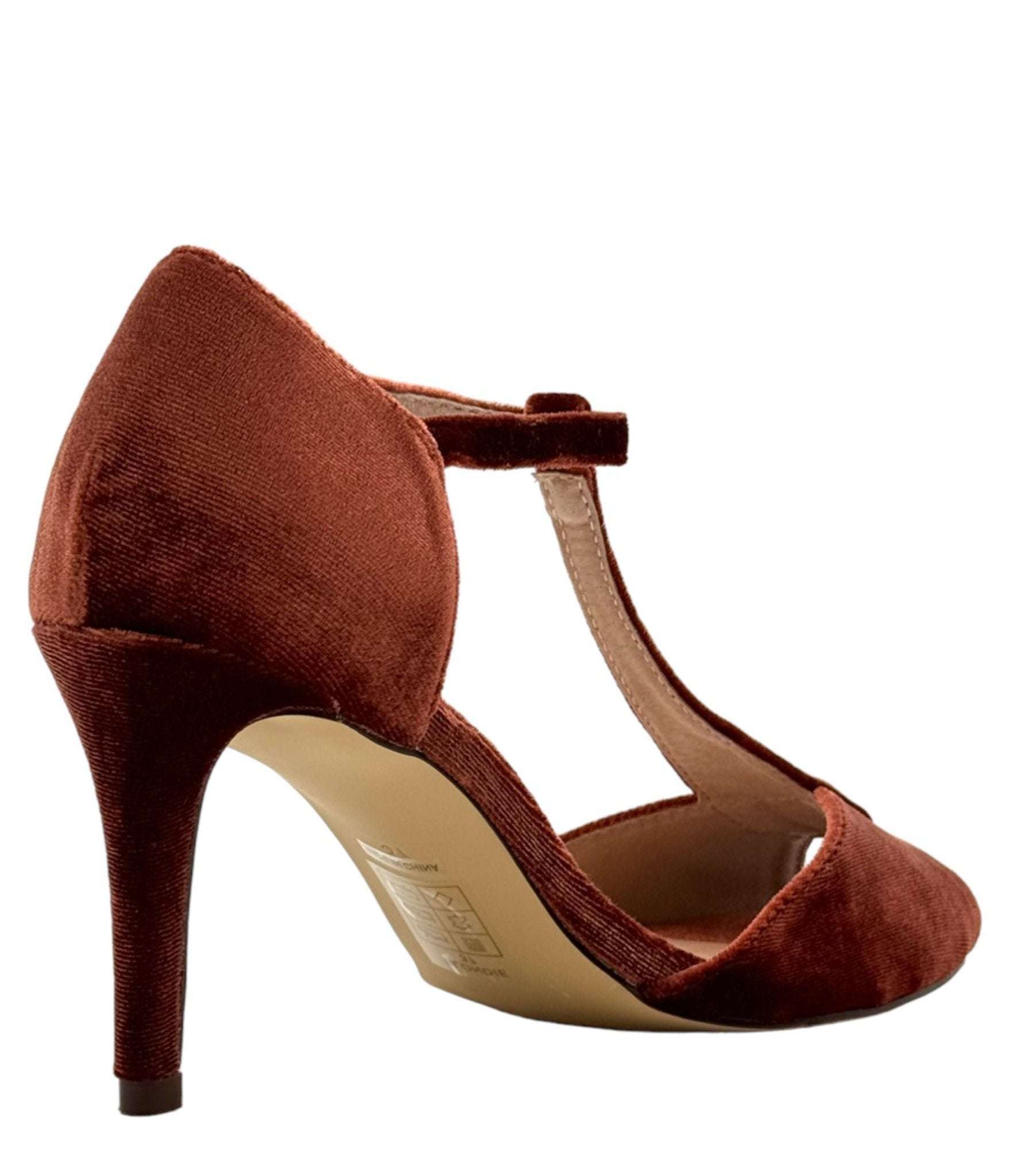 Chelsea Crew Rust T-Strap Velvet Blondie Heels - Vintage Style Women's Dress Shoes for Parties, Weddings & Evening Events