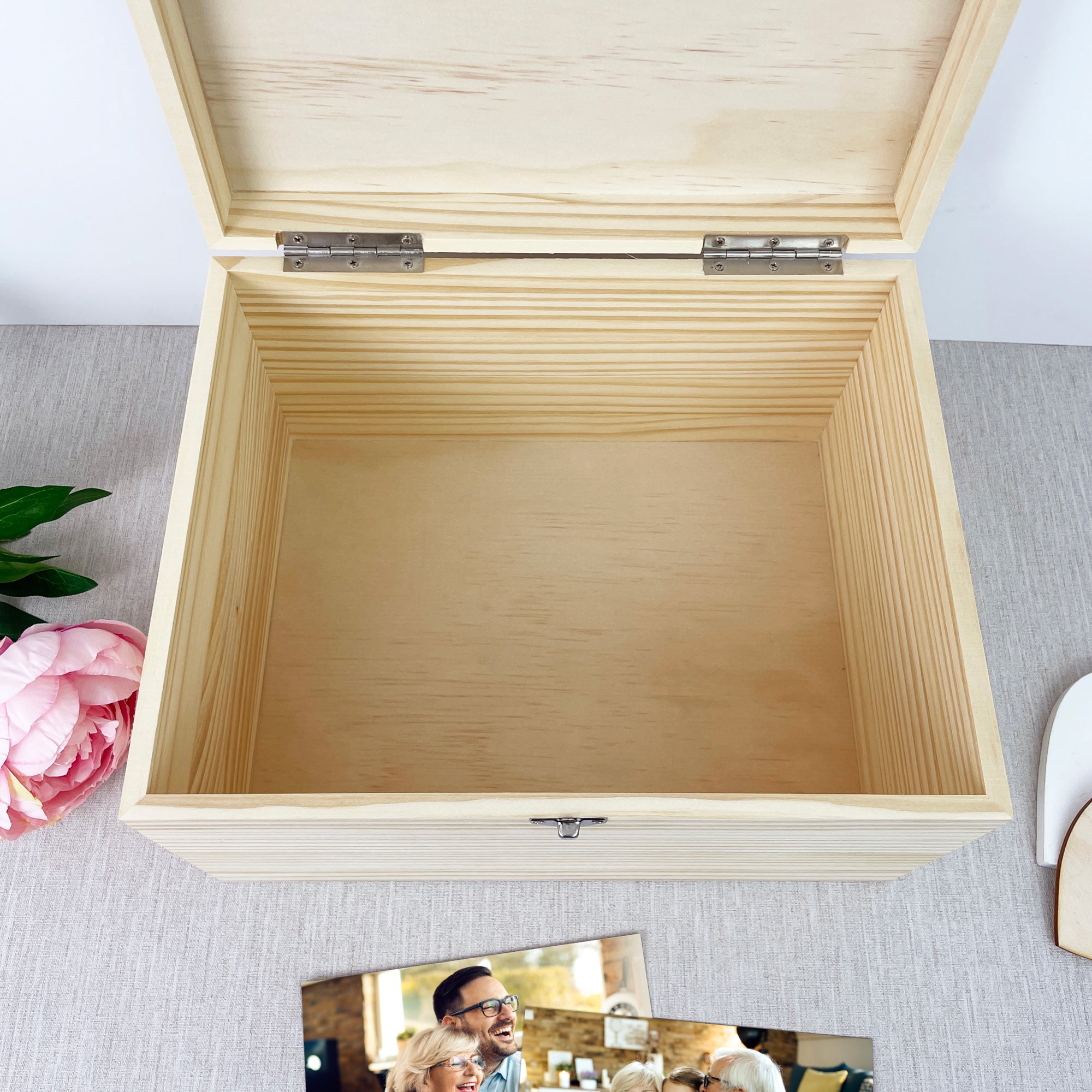 Personalized Pine Lily Photo Memory Box - Handmade Keepsake Storage for Photos & Mementos - 5 Sizes (16cm, 20cm, 26cm, 30cm, 36cm) - Perfect for Wedding, Anniversary, Baby Shower & Family Memories