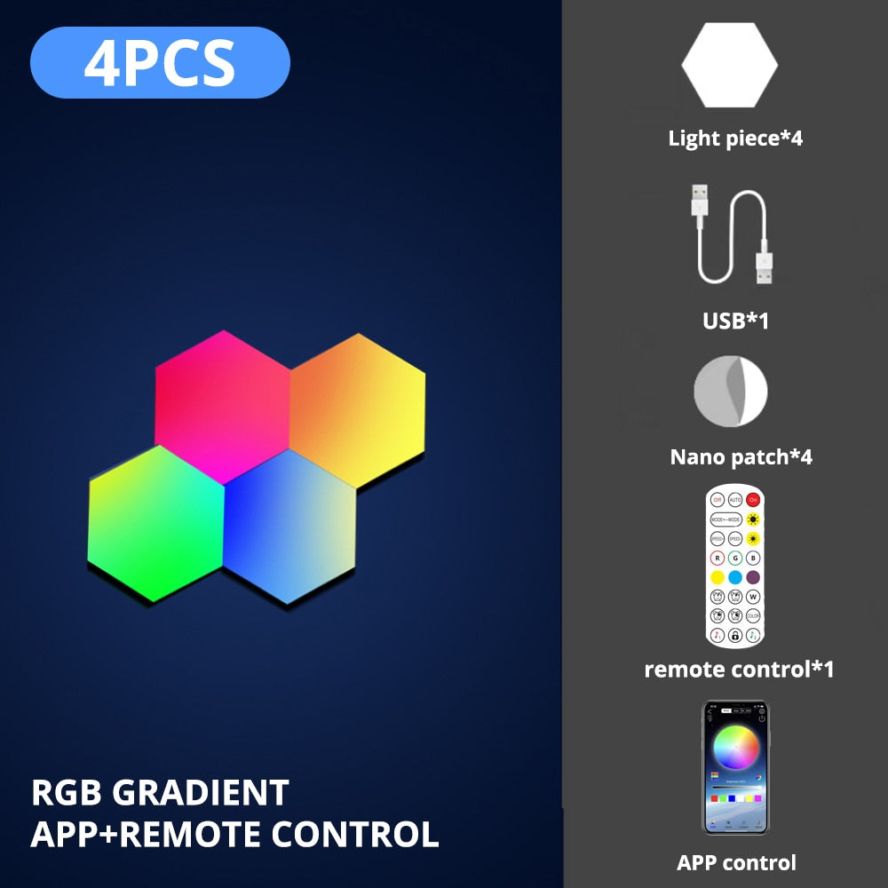 RGB LED Hexagon Gaming Light with APP & Remote Control - Smart Ambient Lighting for Gaming Room, Bedroom & Home Decor