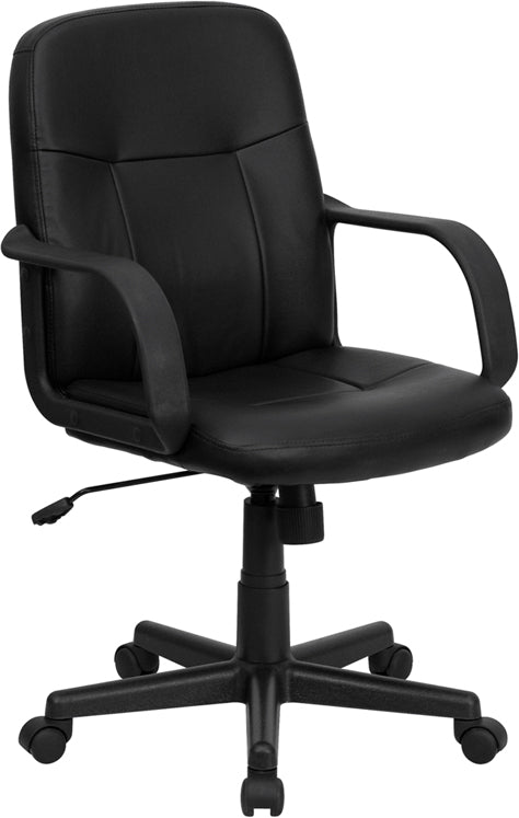 FLASH Paulson Mid Back Black Glove Vinyl Executive Swivel Office Chair with Arms - Ergonomic Desk Chair for Home Office, Conference Room & Workspace