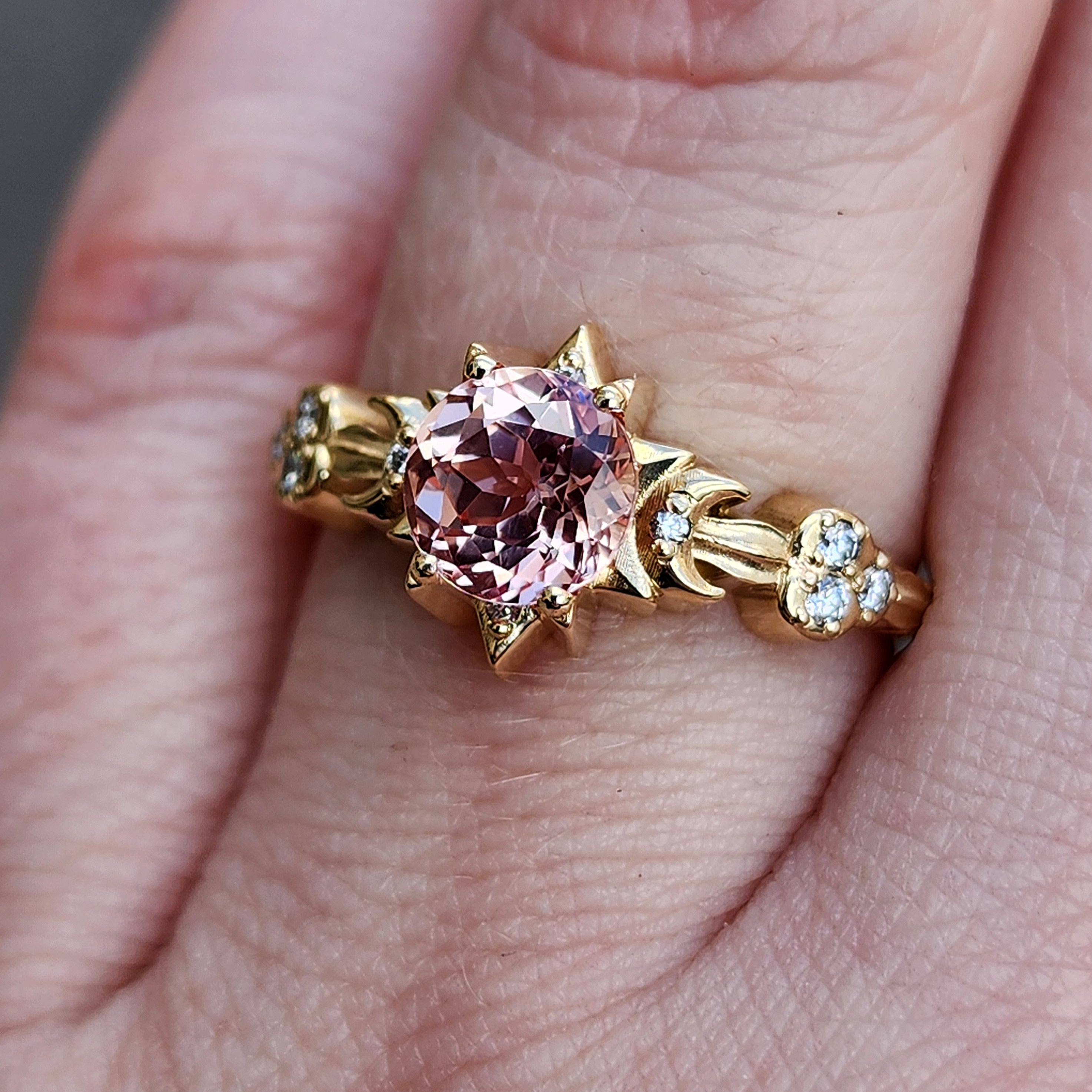 Celestial Diamond Engagement Ring with Crescent Moons - Customizable Modern Luna Gold Ring for Wedding Proposals & Anniversary Gifts