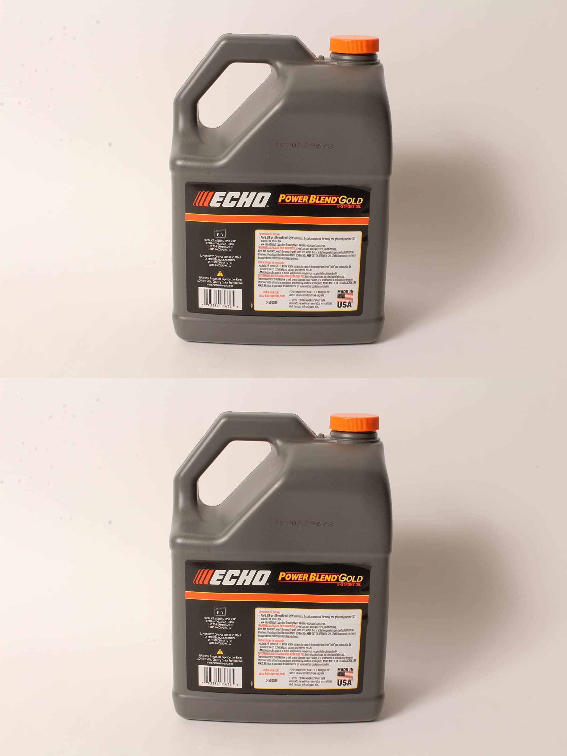 2-Pack Echo 6450050G PowerBlend Gold 1 Gallon 2-Cycle 2-Stroke Engine Oil - 50:1 Pre-Mix Ratio for Chainsaws, Trimmers & Outdoor Power Equipment