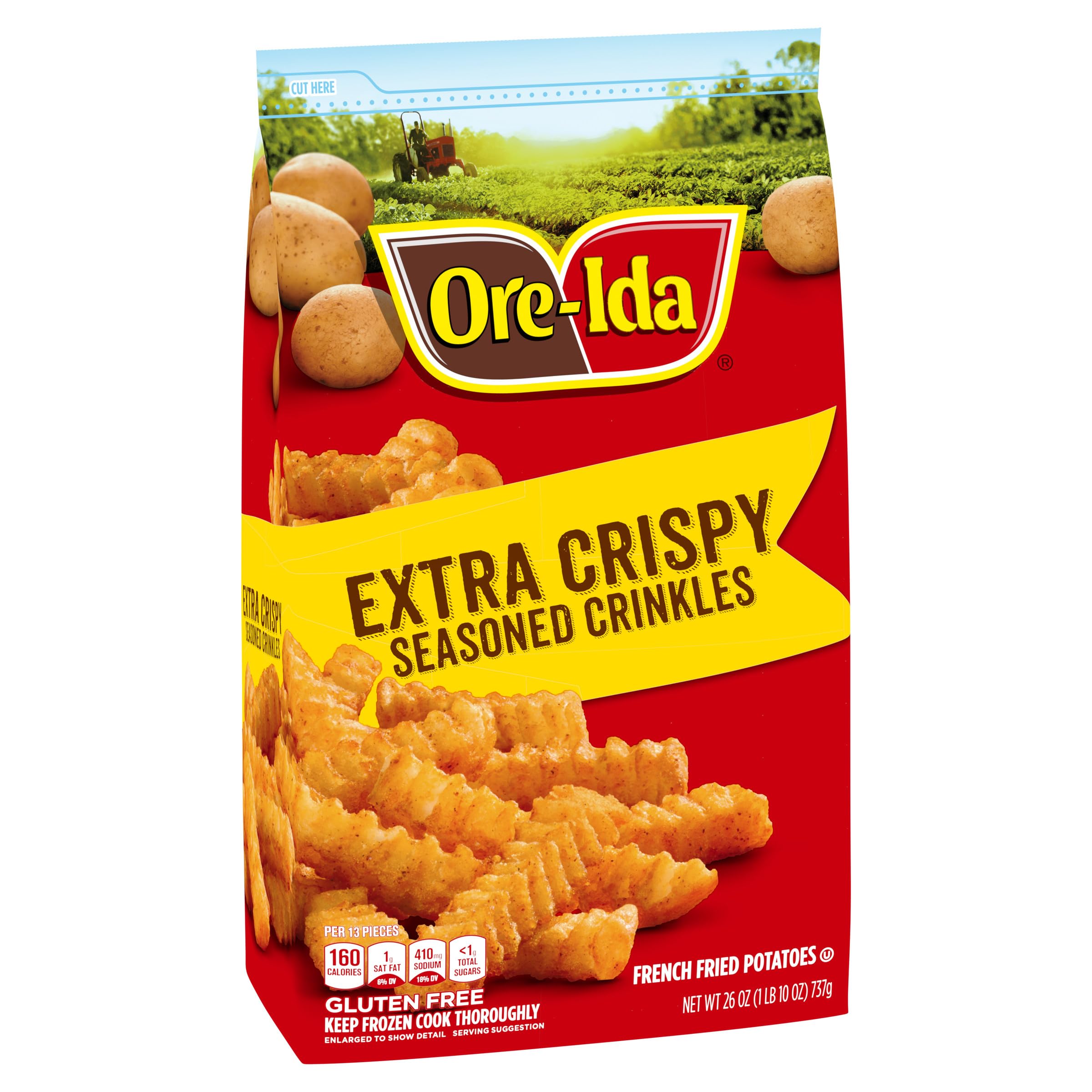 Ore-Ida Extra Crispy Seasoned Crinkles French Fries - Frozen Fried Potatoes 26oz Bag - Perfect for Family Dinners, BBQs & Game Day Snacks