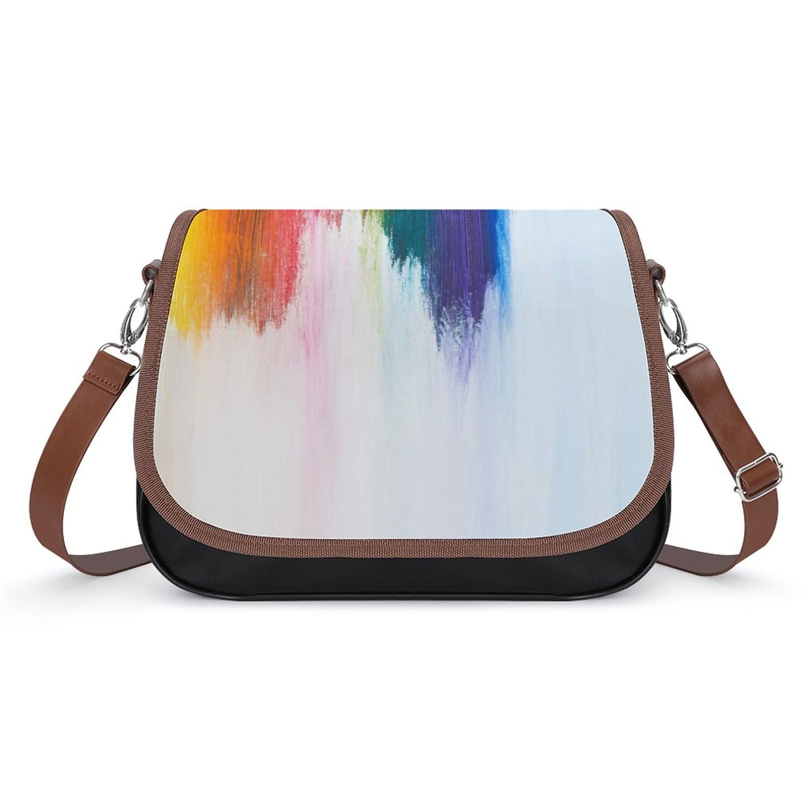 Vintage Crossbody Bag for Women - Medium Printed Leather Shoulder Bag with Rainbow Paint Design | Perfect for Casual Outings, Travel, and Everyday Use