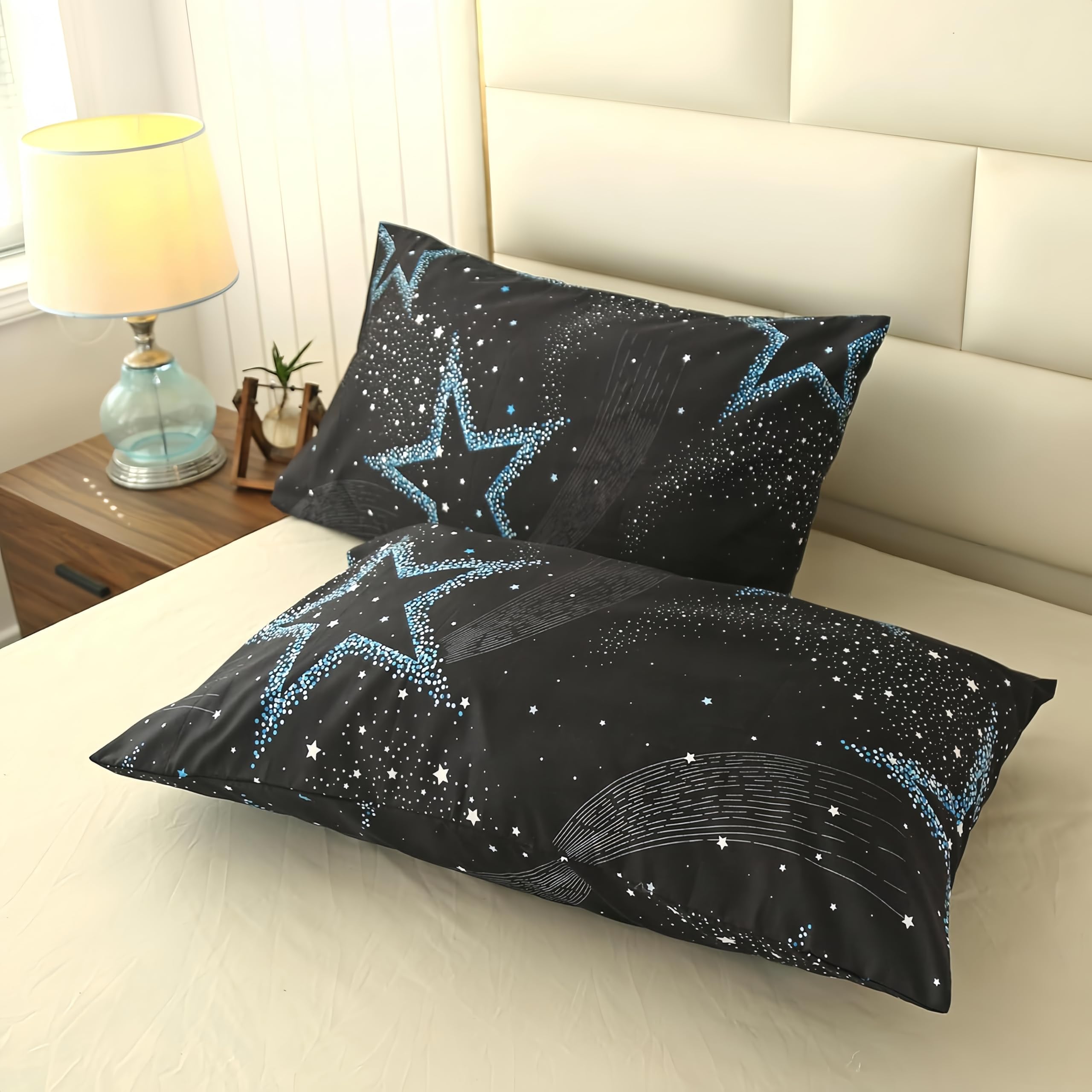 SDY 3PCS Star Duvet Cover Set Queen Size - Black Galaxy Space Themed Reversible Zipper Bedding for Kids, Teens & Adults - Perfect for Kids' Rooms, Dorm Decor & Space-Themed Bedrooms