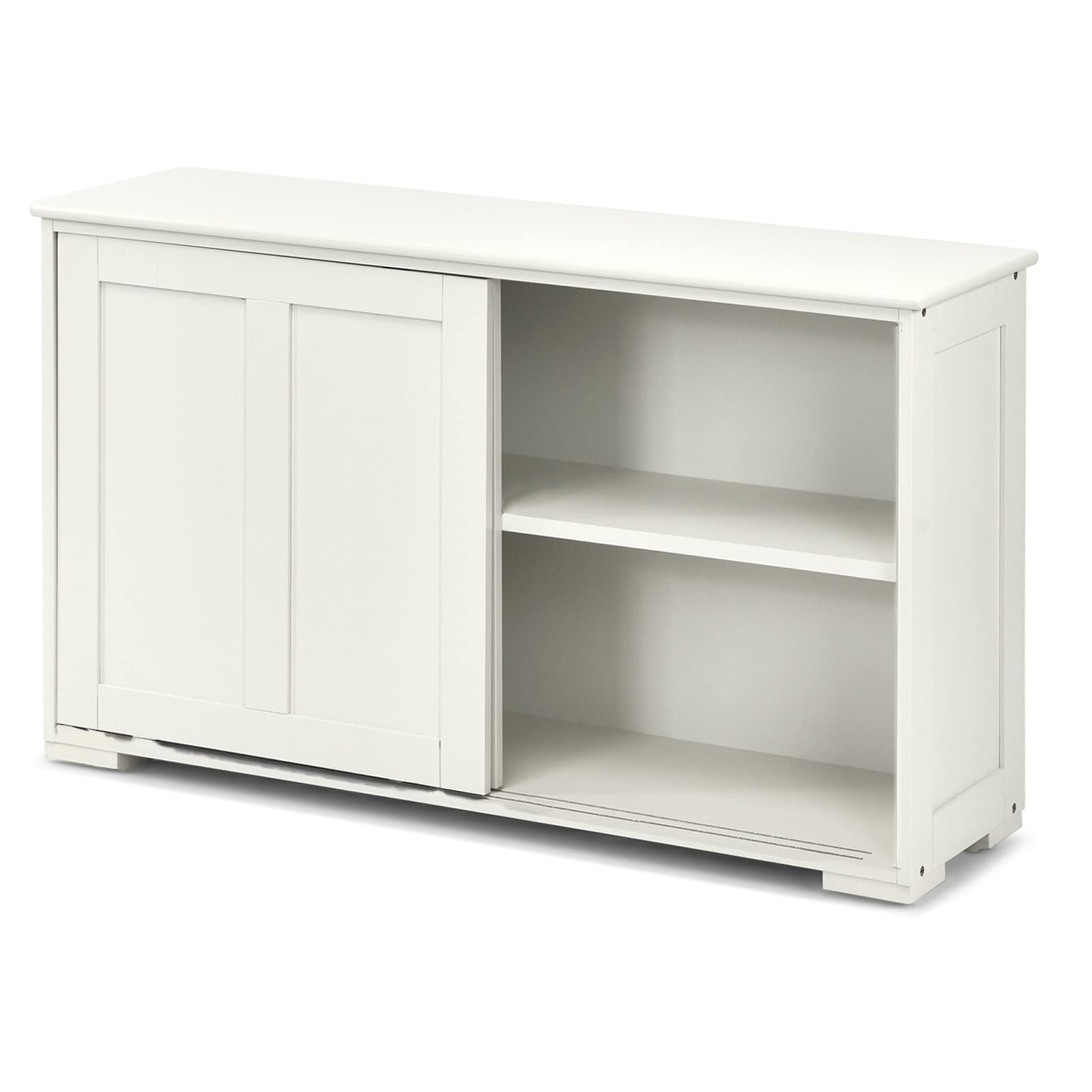 Stackable Wooden Storage Cabinet with Sliding Doors - Cream White Kitchen Buffet Sideboard for Dining Room & Living Room Organization | Perfect for Home, Office & Small Space Storage Solutions