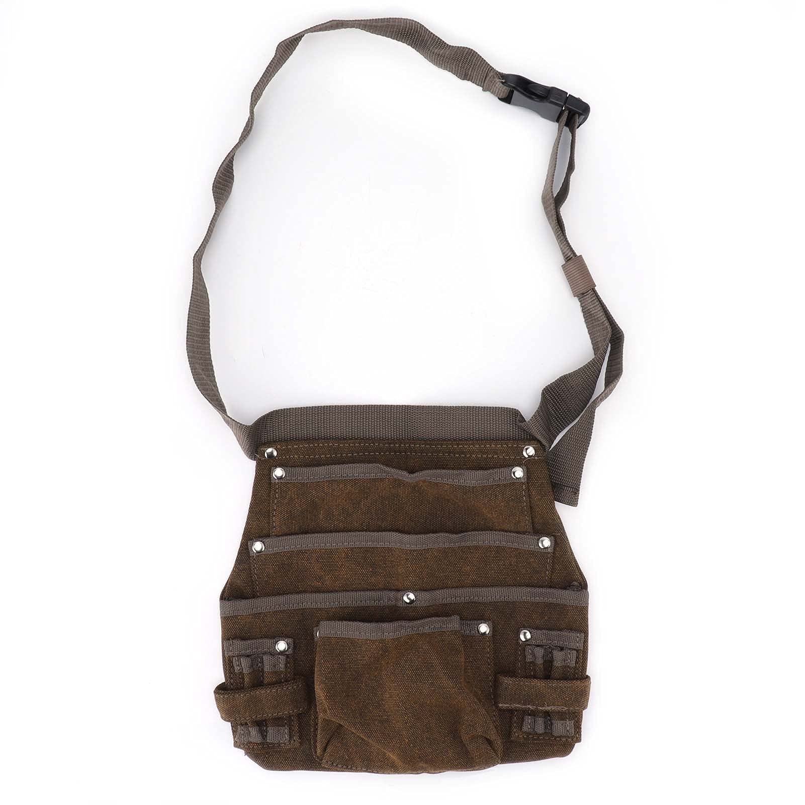 Zerodis Adjustable Waterproof Waxed Canvas Tool Belt Bag - Multi-Pocket Storage for Maintenance & DIY Projects - Perfect for Carpenters, Electricians & Handymen