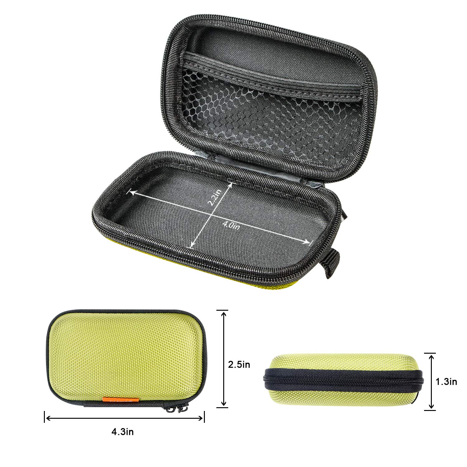 GLCON Rectangle Hard EVA Protective Case - Lightweight Portable Storage Bag with Mesh Pocket & Zipper Closure for Wired/Bluetooth Headphones, Chargers, Coins & Small Accessories (Green) - Perfect for Travel, Office & Daily Organization