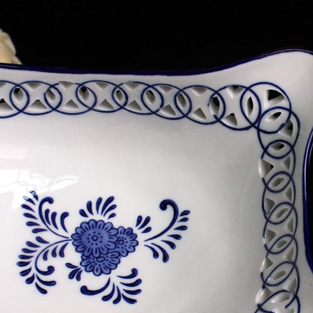 11” Blue and White Porcelain Food Storage Basket - Ship-Shaped Fruit & Candy Basket - Handcrafted Table Decor - Chinese Artwork Gift Set (2 Pieces) for Kitchen, Dining Table, Party Serving, and Home Decor