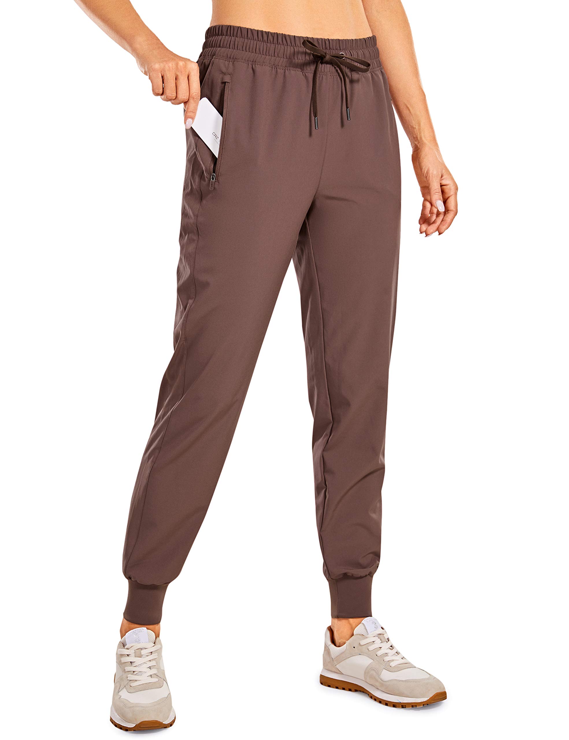 CRZ YOGA Women's Lightweight Jogger Pants with Elastic Waist & Zipper Pockets - Lounge, Workout, Running - Purple Taupe, X-Large - Perfect for Yoga, Gym, Travel & Casual Wear