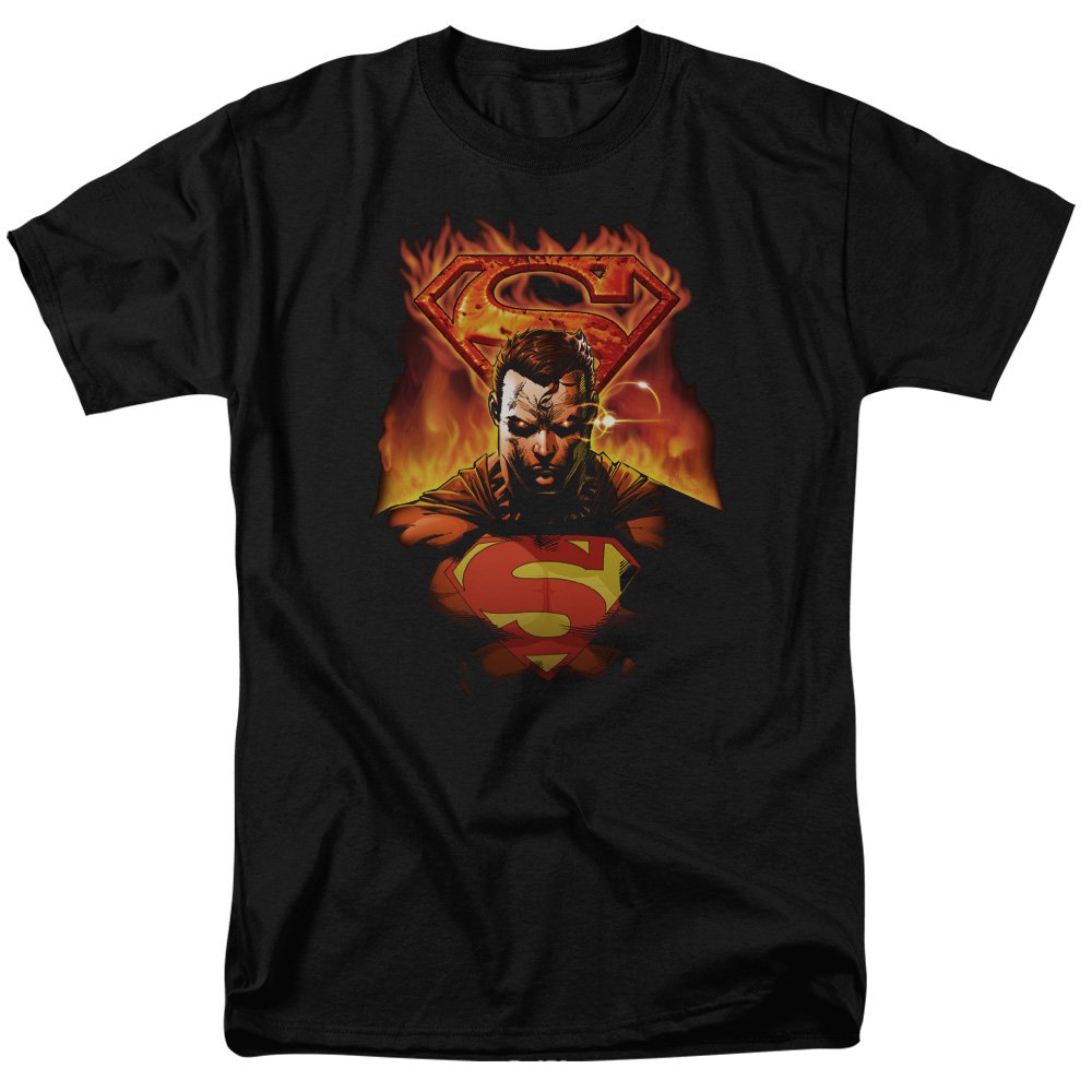 Superman Man on Fire Graphic T-Shirt for Men - Size Medium - Cool Superhero Tee for Casual Wear, Cosplay, and Comic Con Events