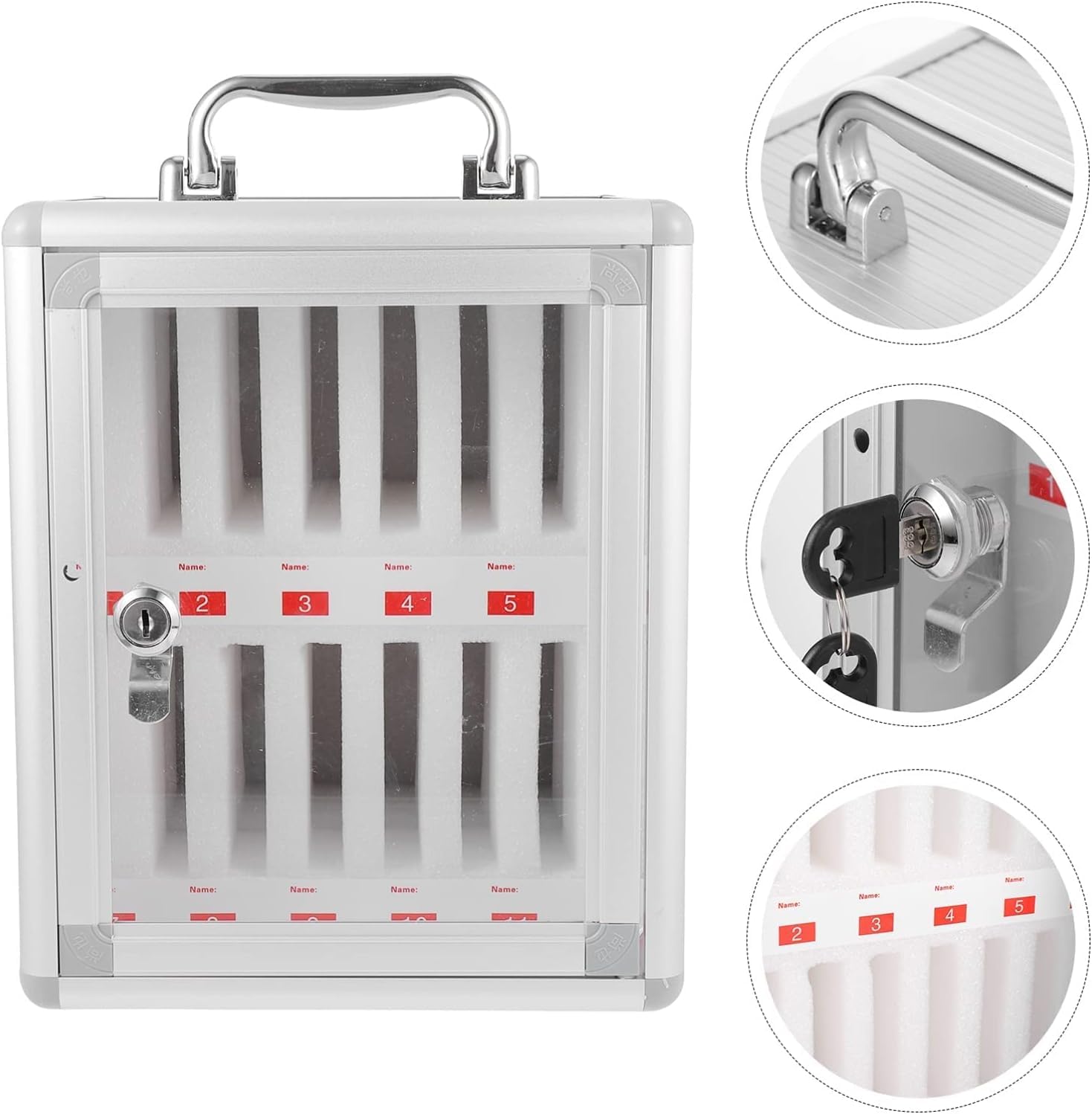 12-Slot Lockable Wall-Mounted Aluminum Alloy Phone Storage Cabinet with Handle - Secure Organizer for Retail Stores, Schools & Offices