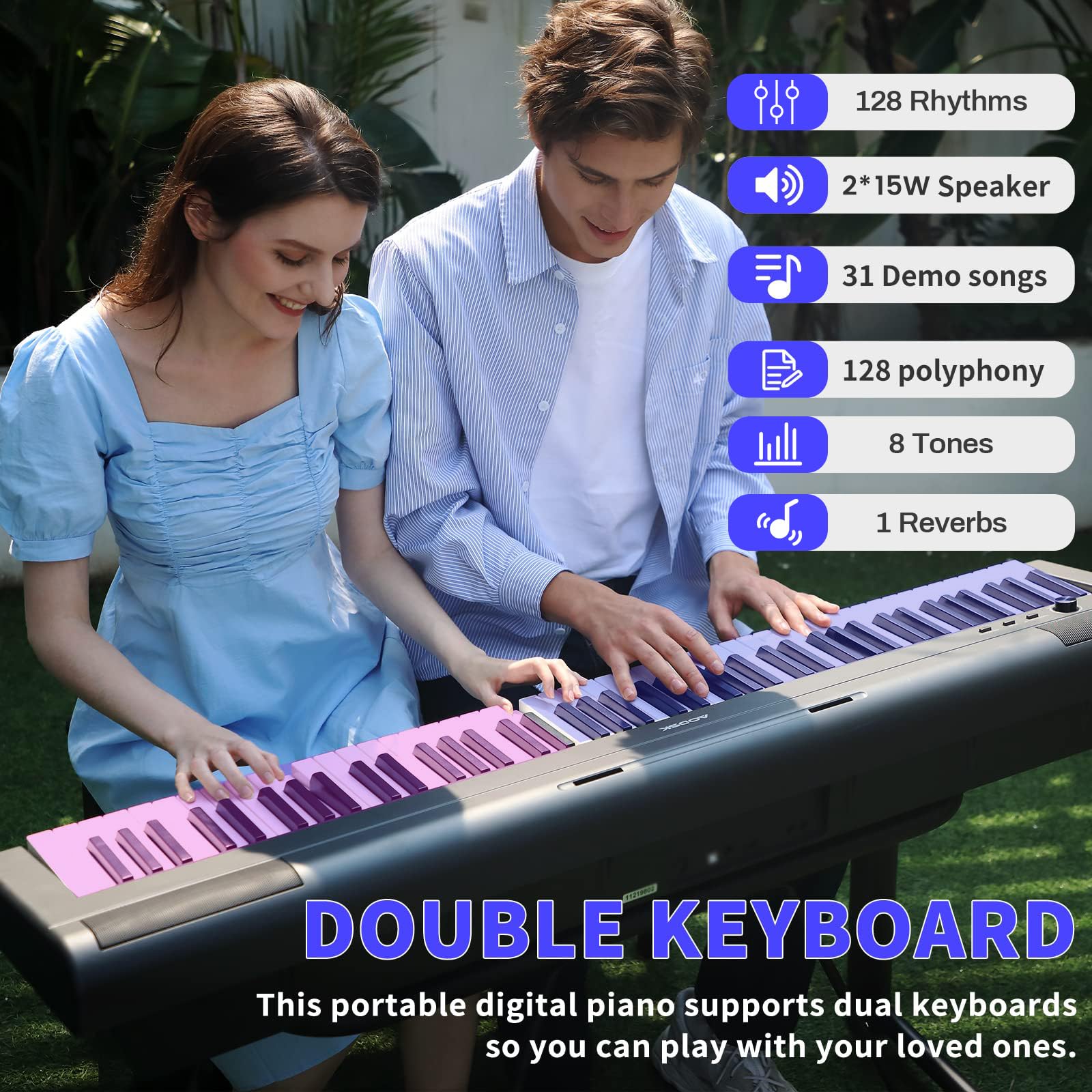 AODSK 88 Key Weighted Digital Piano with Portable U Stand, 3-Pedal Unit & 2x15W Speakers - Full Size Keyboard for Beginners & Professionals - Perfect for Home Practice, Studio Recording & Piano Lessons (Black)