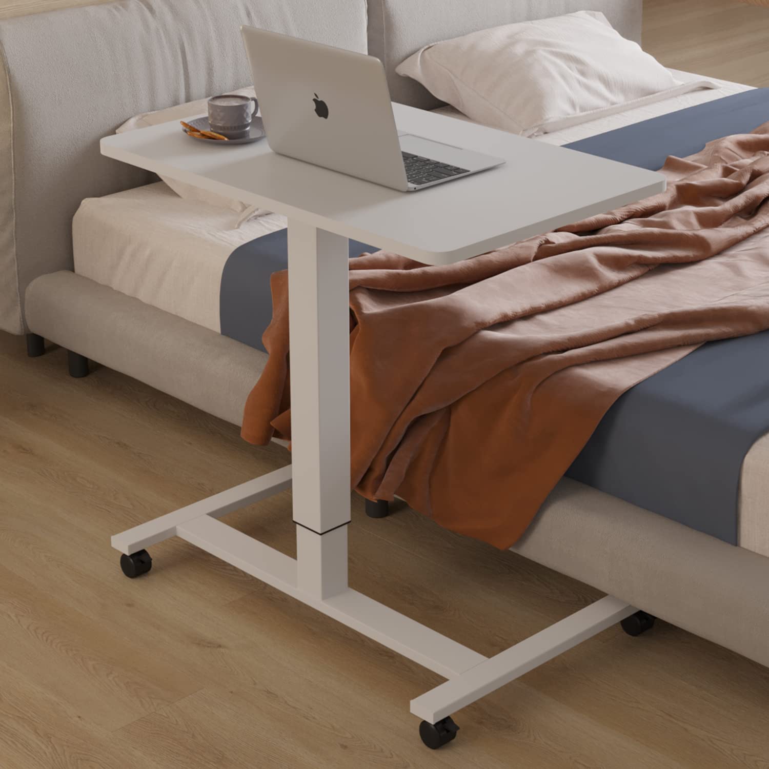 Bilbil Pneumatic Mobile Desk - Gas-Spring Height Adjustable Sit to Stand Workstation with Lockable Wheels | Overbed Laptop Table & Rolling Computer Cart | Portable Work Table for Home Office, Gaming & Study | Perfect for Small Spaces, Bedroom Workspace & Remote Work