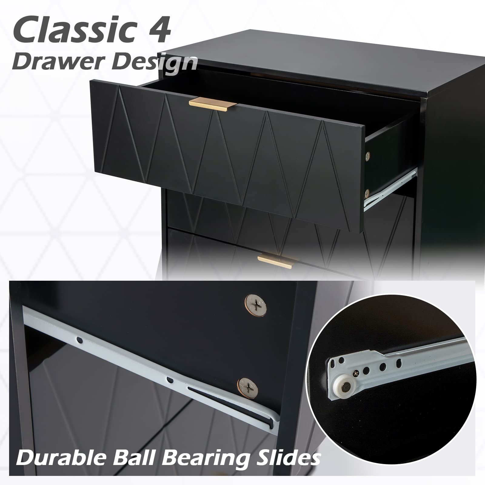 4-Drawer Wooden Dresser with Metal Legs & Anti-Tipping Device - Modern Chest of Drawers for Bedroom & Living Room - Black UEV Dresser Set - Perfect for Home Organization & Storage Solutions