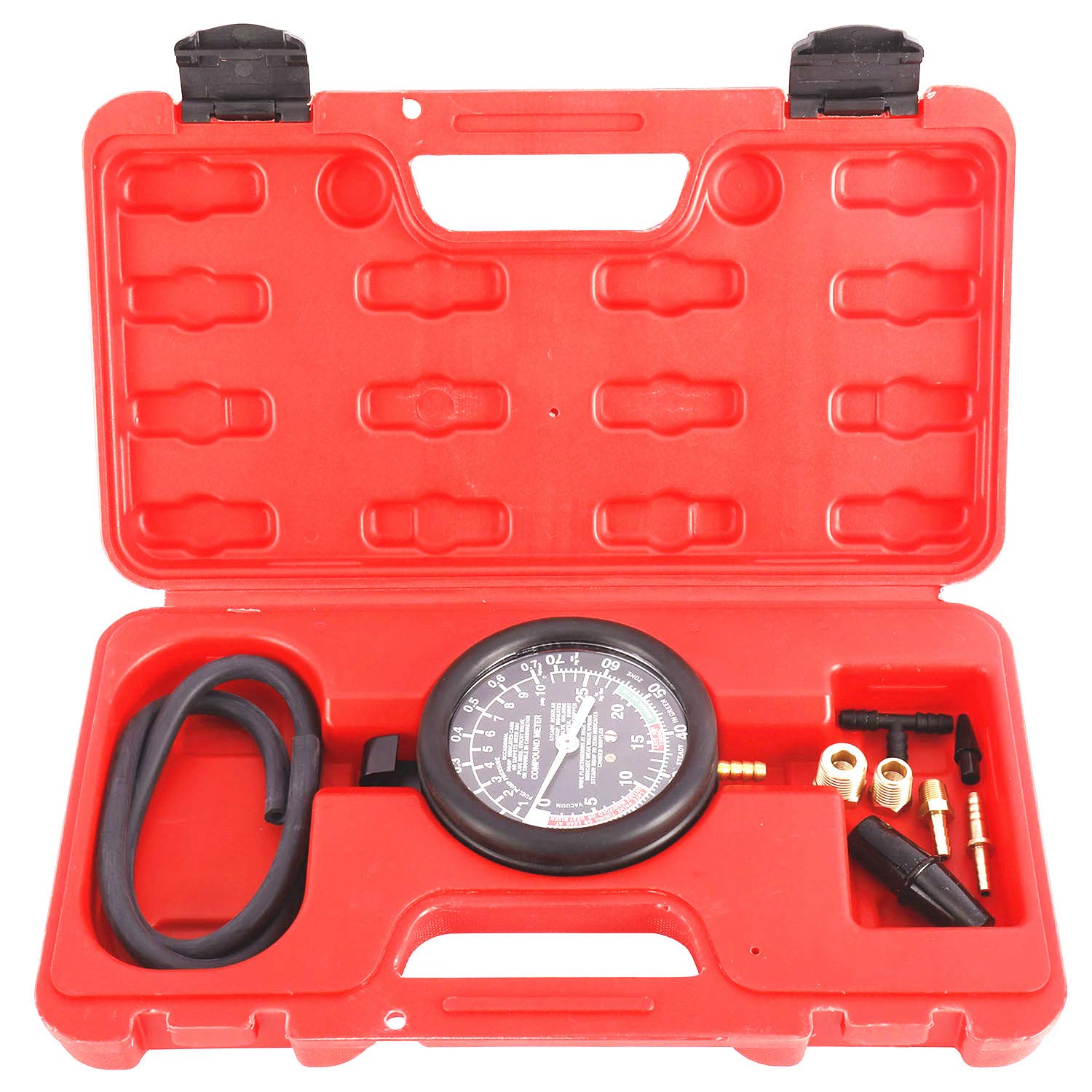 KUNTEC Automotive Fuel Pump and Vacuum Pressure Gauge Leak Test Kit - Professional Carburetor Pressure Diagnostic Tool for Car Maintenance & Engine Tuning (Ideal for Mechanics, DIY Enthusiasts)