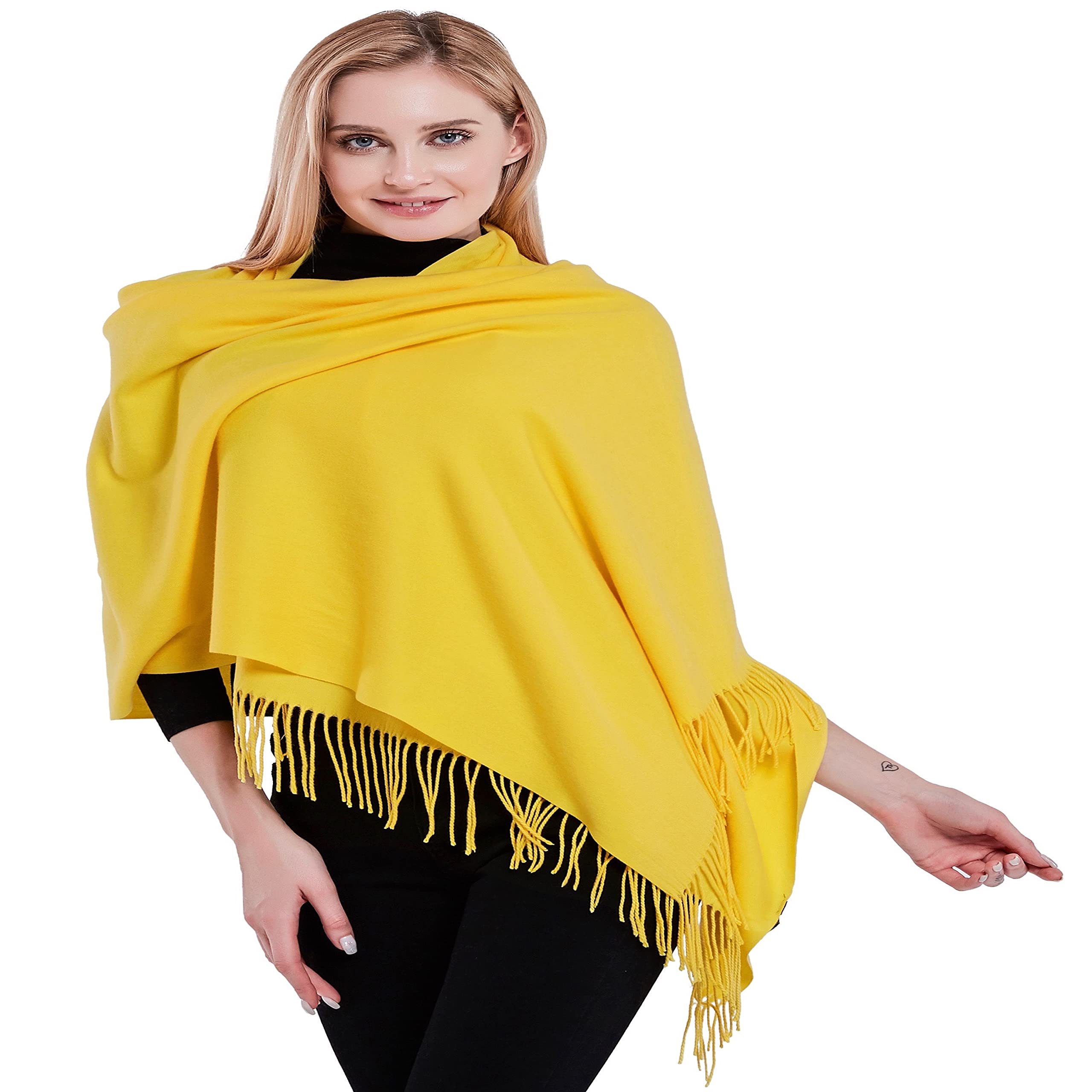Stylish CJ Apparel Thick Cotton Blend Shawl with Tassels - Solid Color Scarf Wrap, Pashmina Stole for Women | Perfect for Winter, Fall Fashion, Office & Evening Outfits