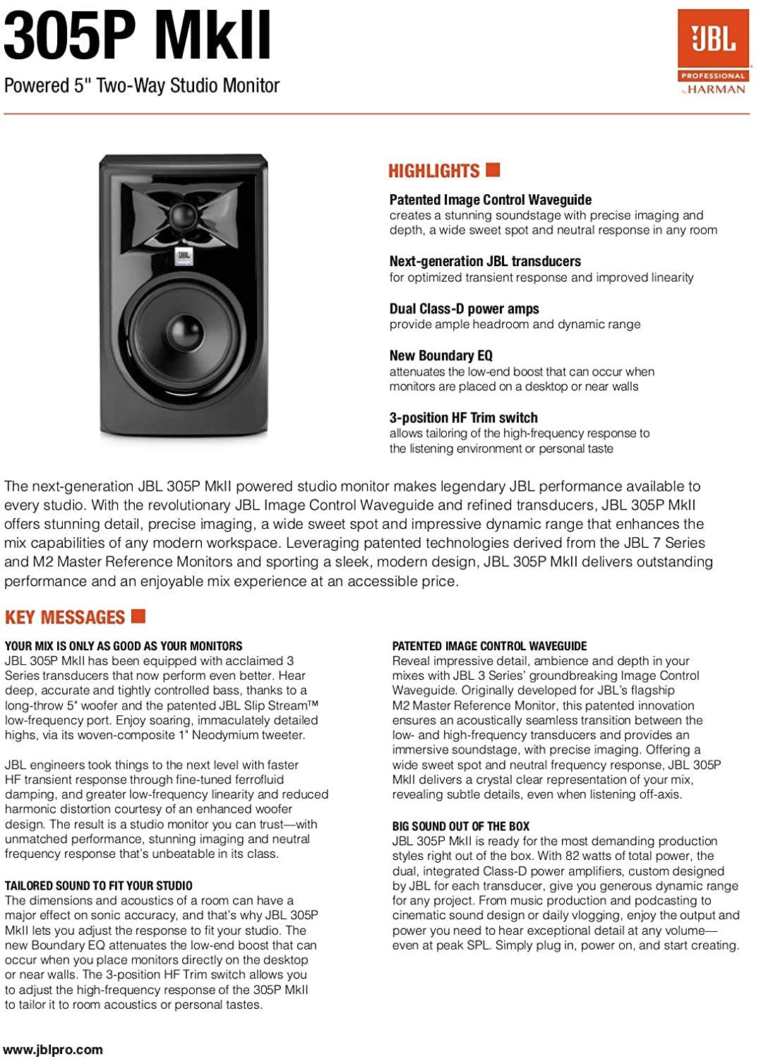 JBL Professional 305P MkII 5-Inch 2-Way Powered Studio Monitor Speakers (Pair, Black) - Active Near Field Monitors for Music Production, Recording Studio, Home Theater & Desktop Computer Hi-Fi Audio