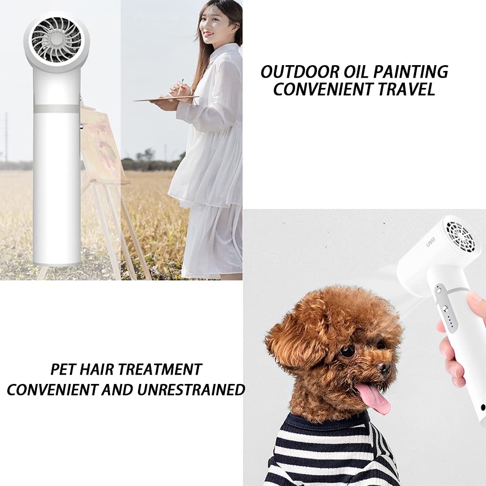 Portable Cordless Hair Dryer - 350W Rechargeable Handheld Blow Dryer with 3 Temperature Settings (37°-55°C) | Compact Travel Hairdryer for Home, Salon, Pets & Art Painting | Perfect for On-the-Go Styling, Quick Drying & DIY Projects