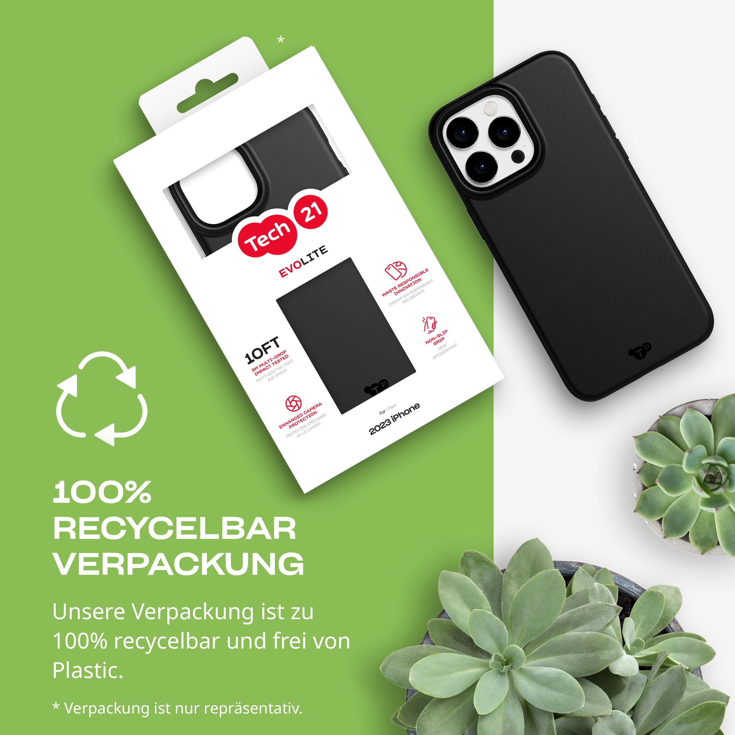 Tech21 Evo Lite Case for iPhone 15 Pro Max - Black Slim Protective Phone Cover with TPU & Biodegradable Materials | 3m Drop Protection | Perfect for Everyday Use, Travel & Outdoor Activities
