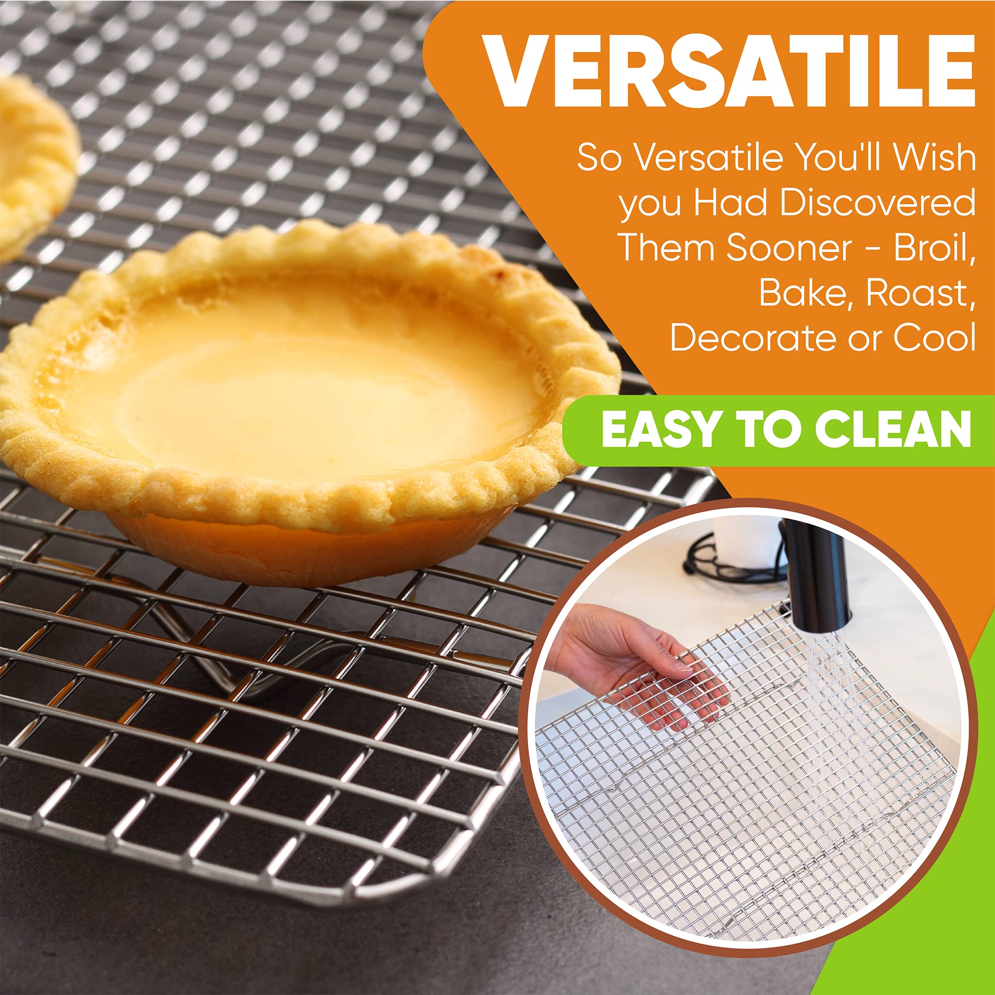 Spring Chef 8.5 x 12 Inch Stainless Steel Cooling Rack for Baking Cookies, Cakes & Bread - Oven Safe Wire Rack for Quarter Sheet Pans - Dishwasher Safe Baking Accessory - Perfect for Home Bakers & Professional Kitchens