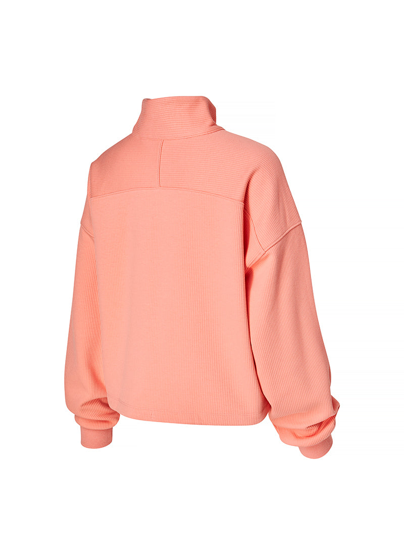 Women's Peach Ribbed High Neck Half Zip Anorak Jacket - Stylish & Cozy Outerwear for Fall & Winter, Perfect for Casual Outings & Outdoor Adventures