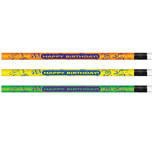 Happy Birthday Neon Pencils - 12 Pack for Party Favors & Gifts
