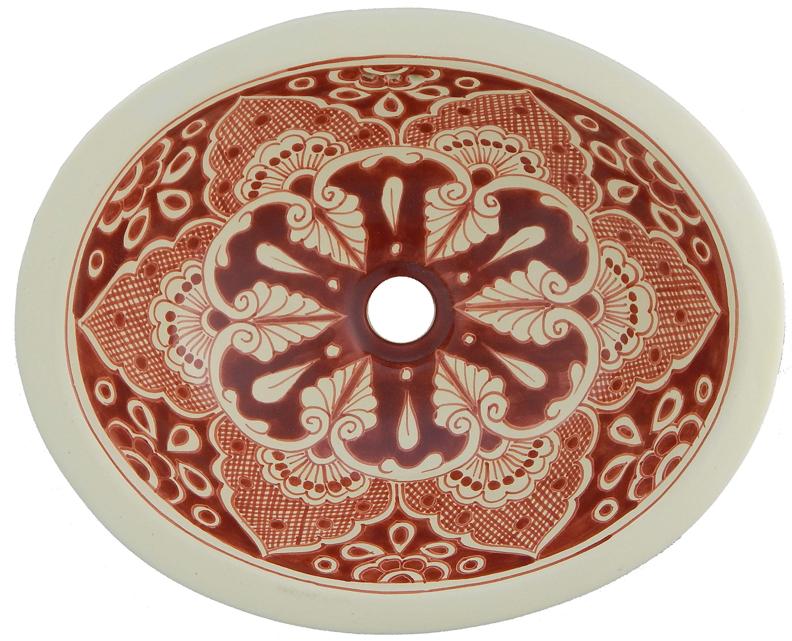 Handmade Mexican Talavera Bathroom Sink - Terracotta & White Hand-Painted Ceramic Vessel - Authentic Artisan Sink for Bathroom, Powder Room & Farmhouse Decor