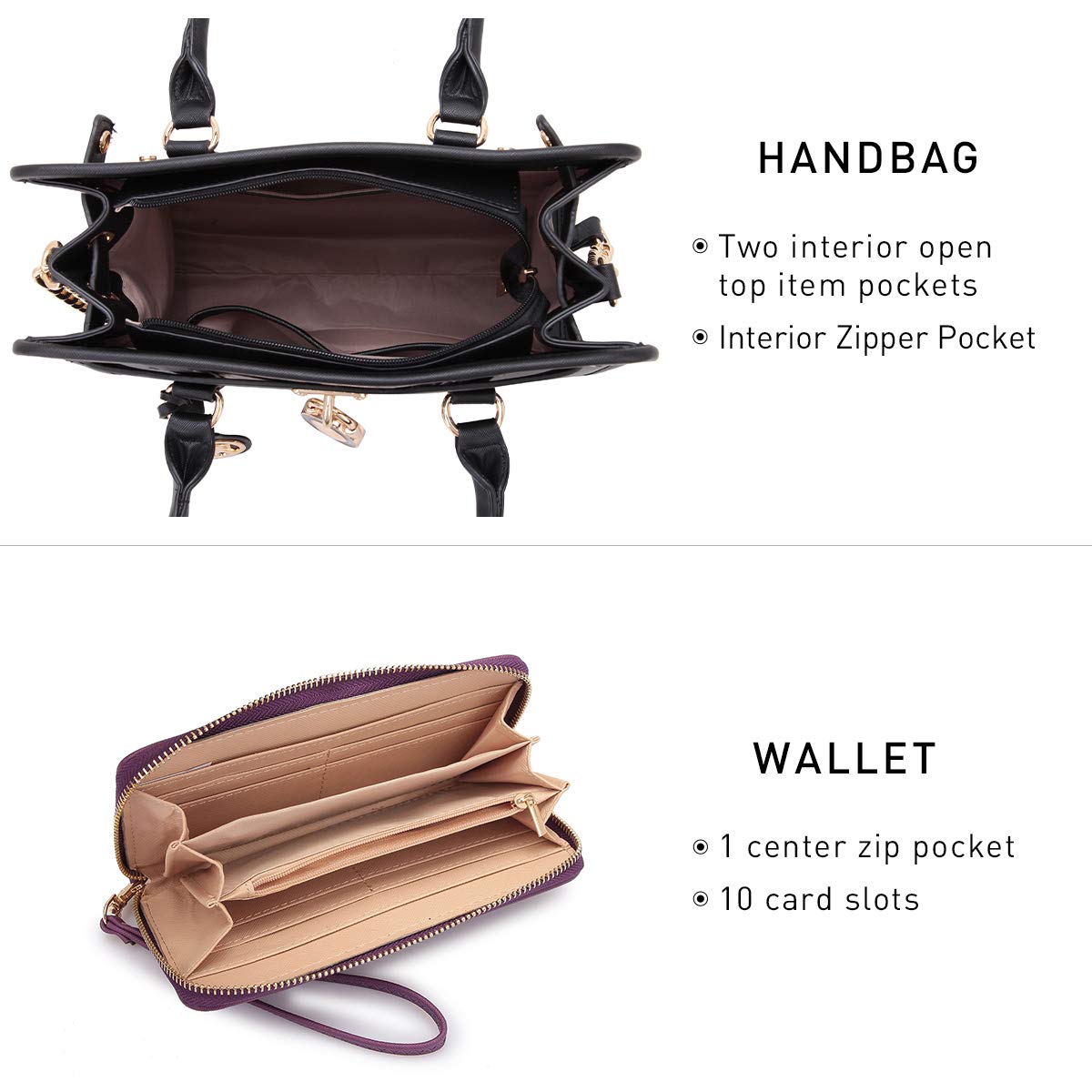 Dasein Vegan Leather Two Tone Satchel Handbag for Women - Large Shoulder Bag & Matching Wallet Set - Perfect for Work, Travel, and Everyday Use