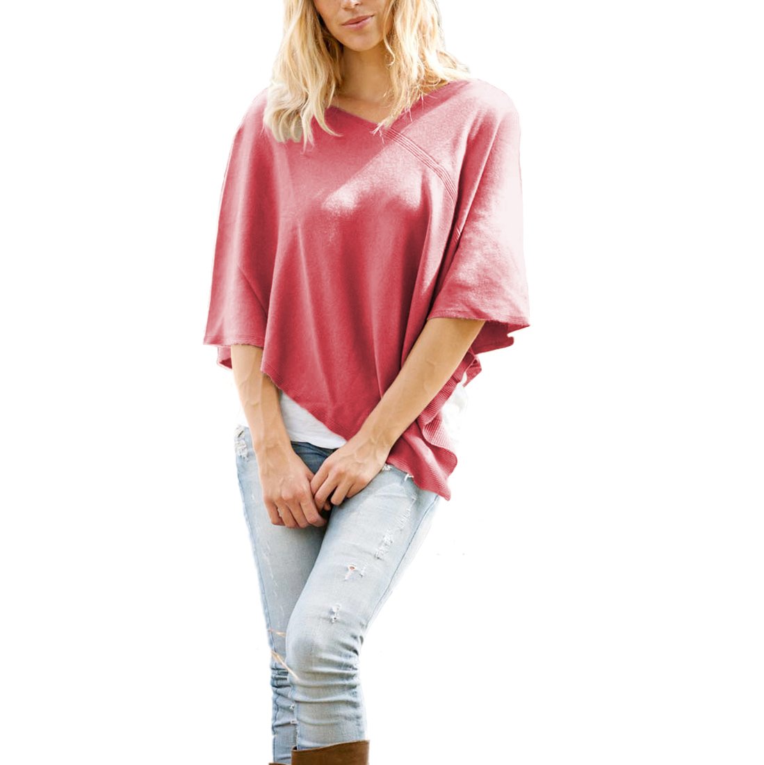 Parisbonbon Women's 100% Cashmere Pullover Poncho - Soft Coral Pink XS - Cozy Winter Sweater for Casual Outings & Office Wear