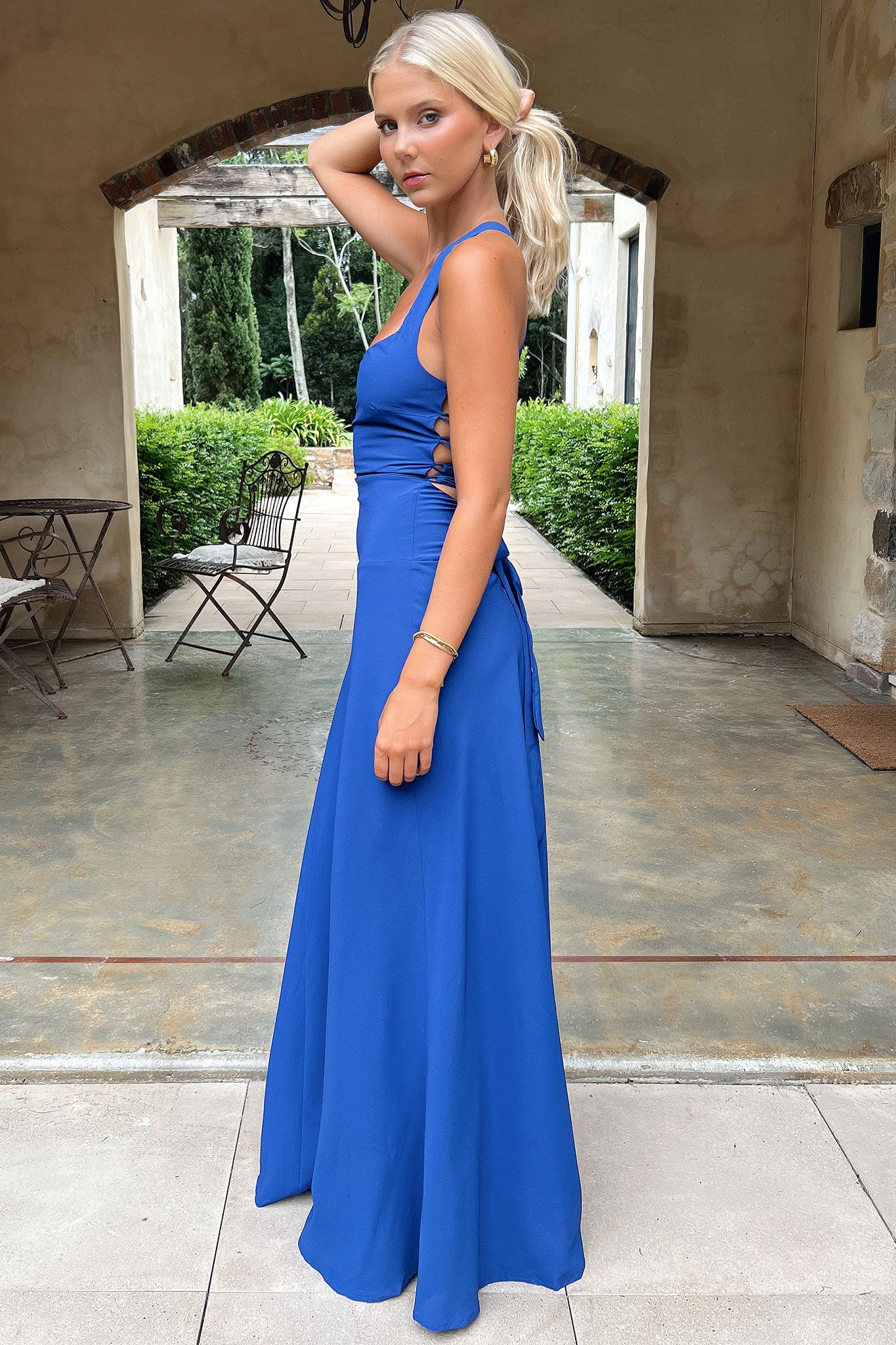 Alara Navy Blue Dress for Women - Elegant Flowy Midi Dress with V-Neck & Short Sleeves | Perfect for Summer, Beach, Parties & Casual Wear