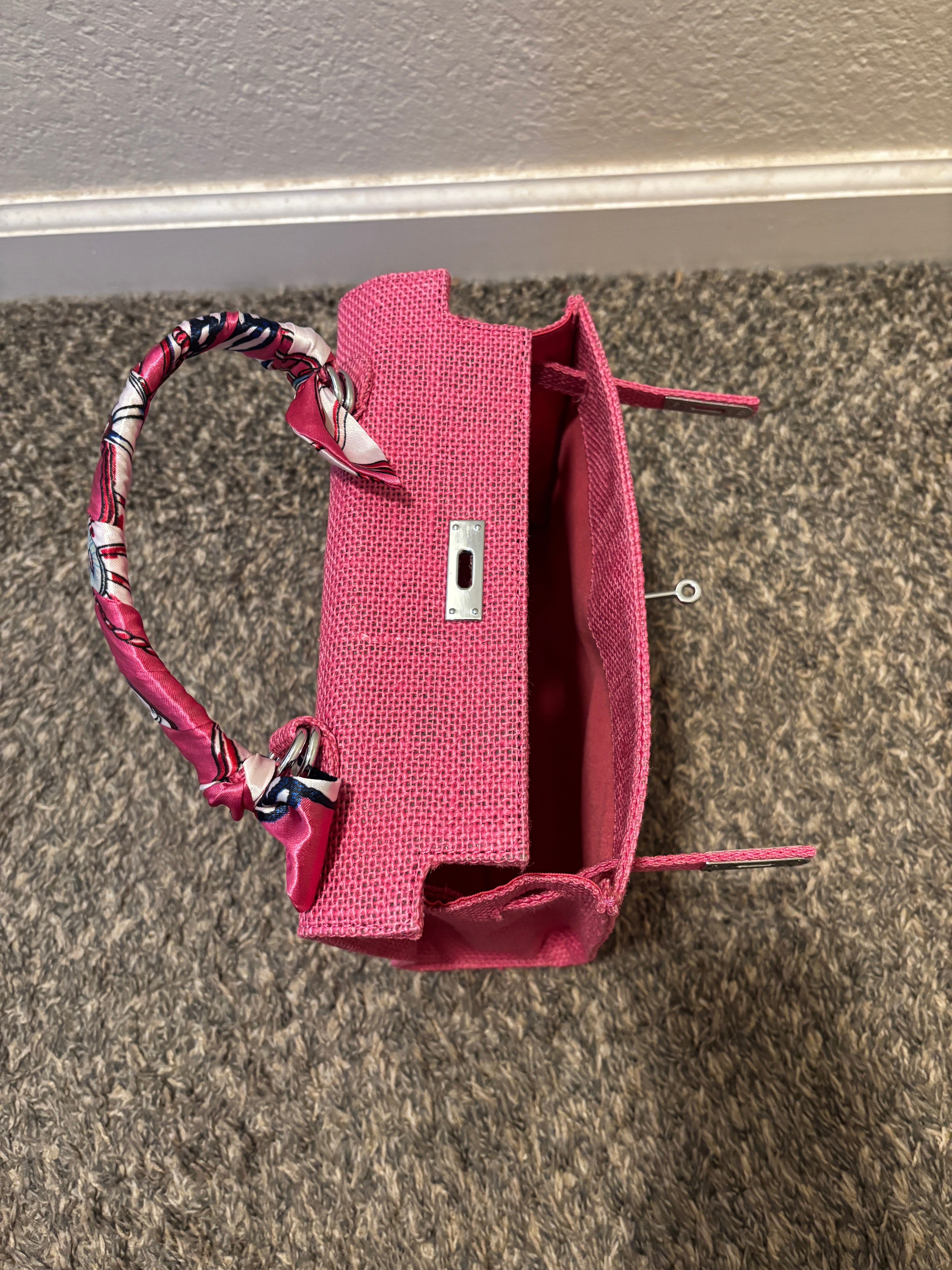 French Style Jute Mini Crossbody Bag for Women - Pink Eco-Friendly Tote Shoulder Purse | Perfect for Beach, Shopping & Casual Outings