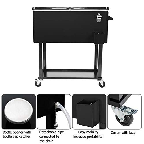 80 QT Rolling Ice Chest Cooler with Wheels & Shelf - Portable Outdoor Drink Cooler Cart for Picnics, BBQs, Camping & Tailgating - Perfect for Patio, Beach & Backyard Parties