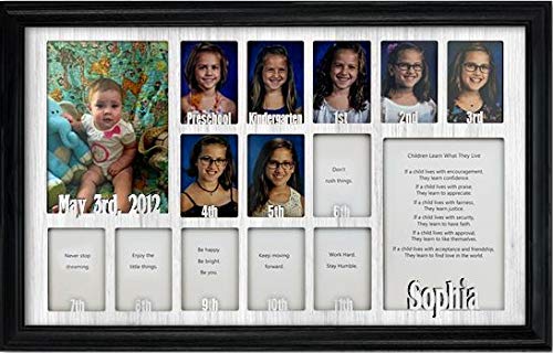 Northland Customizable School Years Photo Frame - Holds 13 (2.5x3.5) & 2 (5x7) Pictures - Black Frame with White Mat - Perfect for Preschool to Graduation Memories - Great Gift for Teachers & Parents - 12x20 Inches